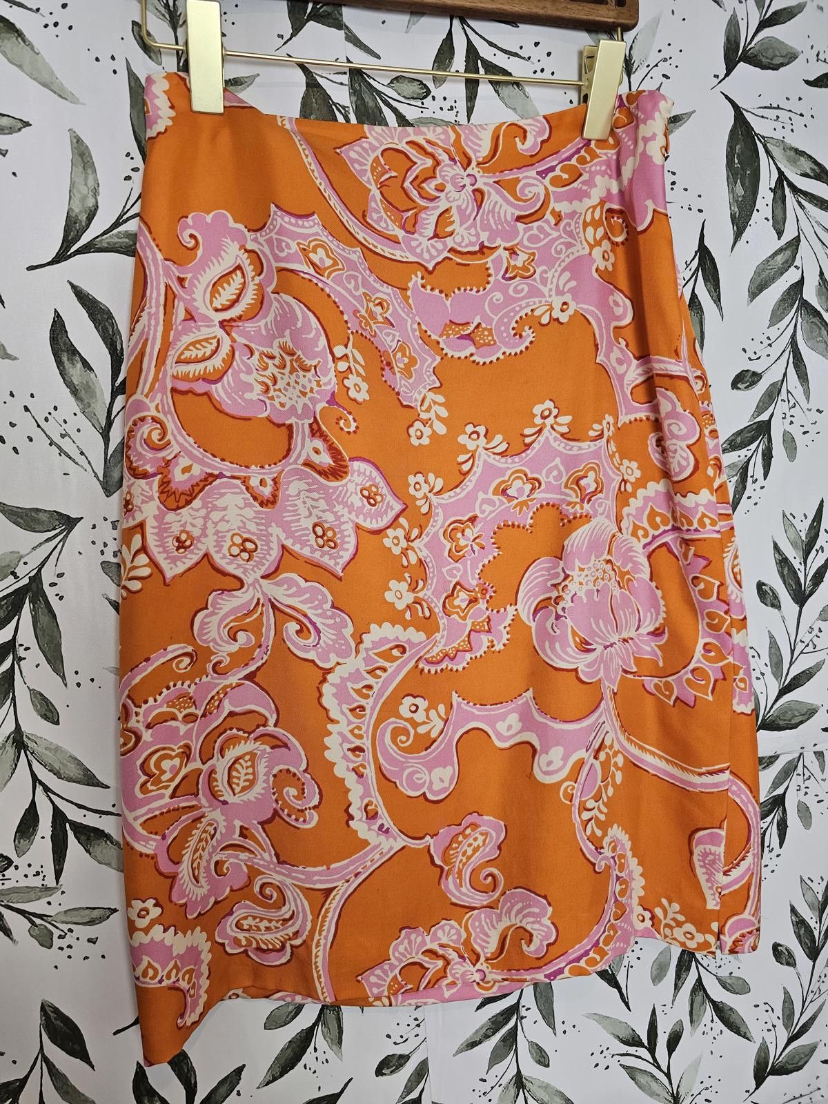 Ann Taylor Ann Taylor Skirt Organge & Pink Womens Size 8 100% Silk Size 30" / US 8 / IT 44 - 1 Thumbnail