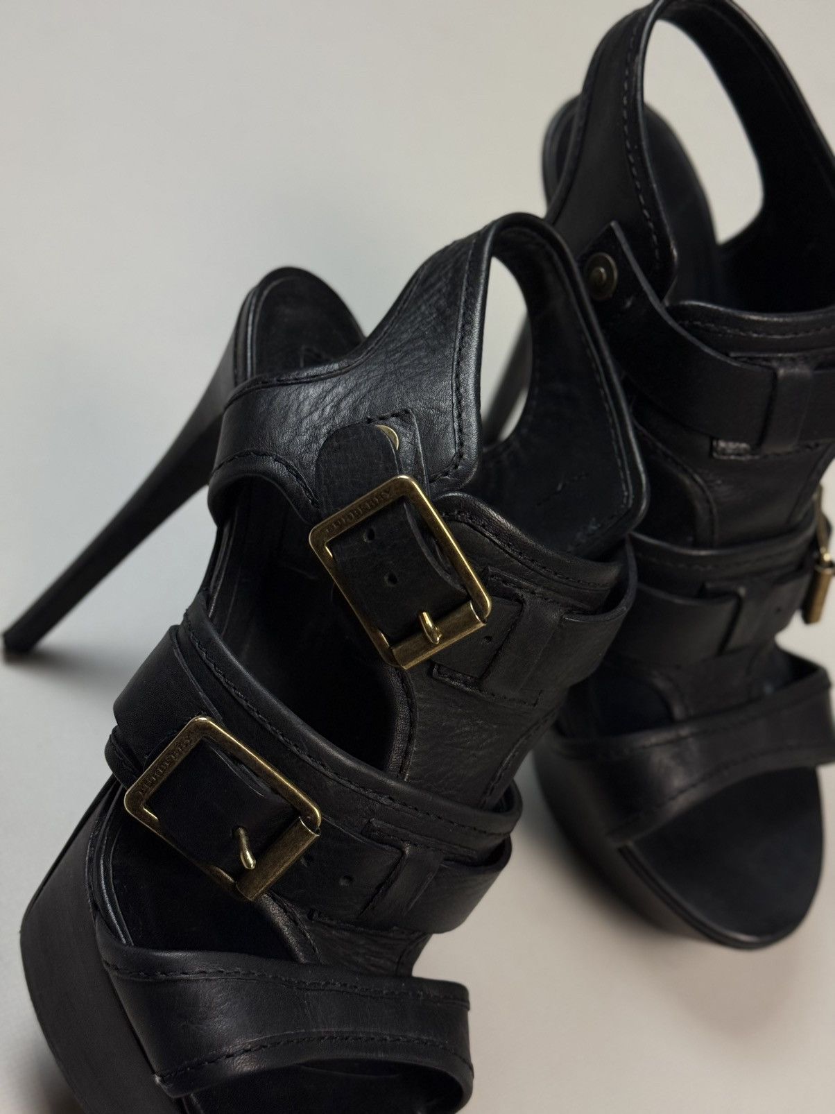 Burberry Burberry Black Leather Strappy Stiletto Buckle Heels Shoes Size US 10 / IT 40 - 4 Thumbnail