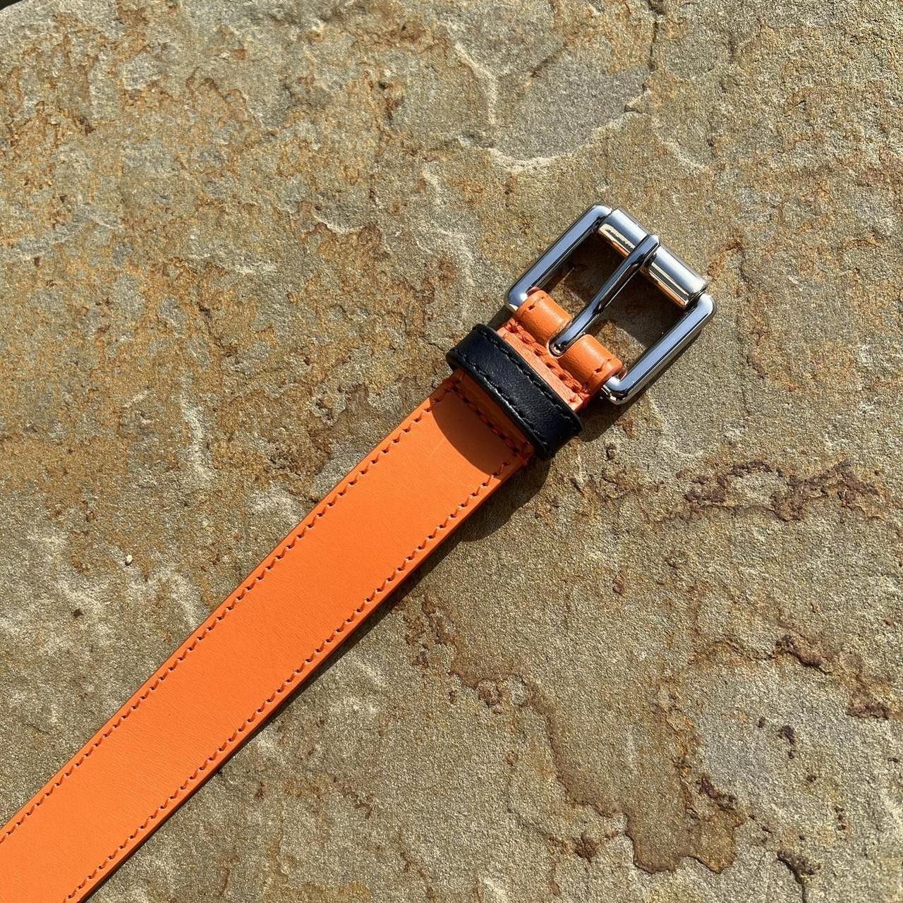 Designer NWT Orange Tan Navy Colorblock Leather Belt Made in Italy Size ONE SIZE - 3 Thumbnail