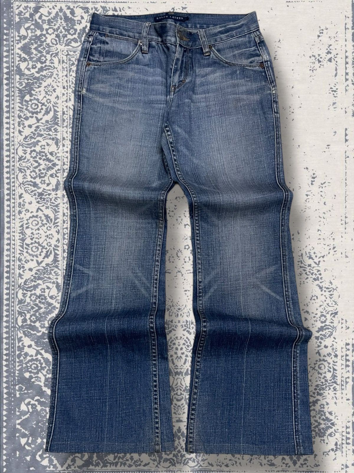 Vintage 90s Og Designer Ralph Lauren Flared Distressee Denim