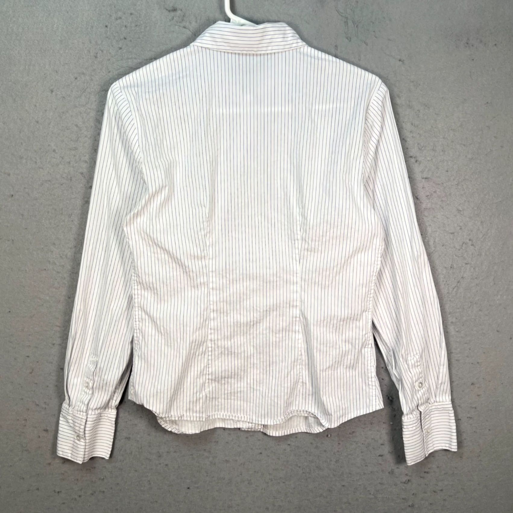 Mango Mango White & Blue Striped Button-Up Long Sleeve Collared Shirt Womens 4 Casual Cotton Elastane Pocketed Shirt Size S / US 4 / IT 40 - 2 Thumbnail