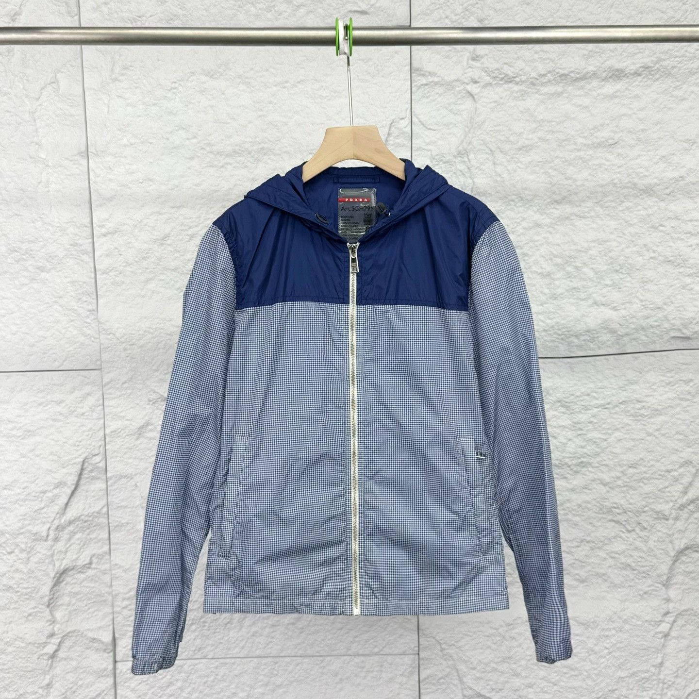 Prada Prada Blue Checkered Hooded Windproof Coat Size US M / EU 48-50 / 2 - 1 Thumbnail