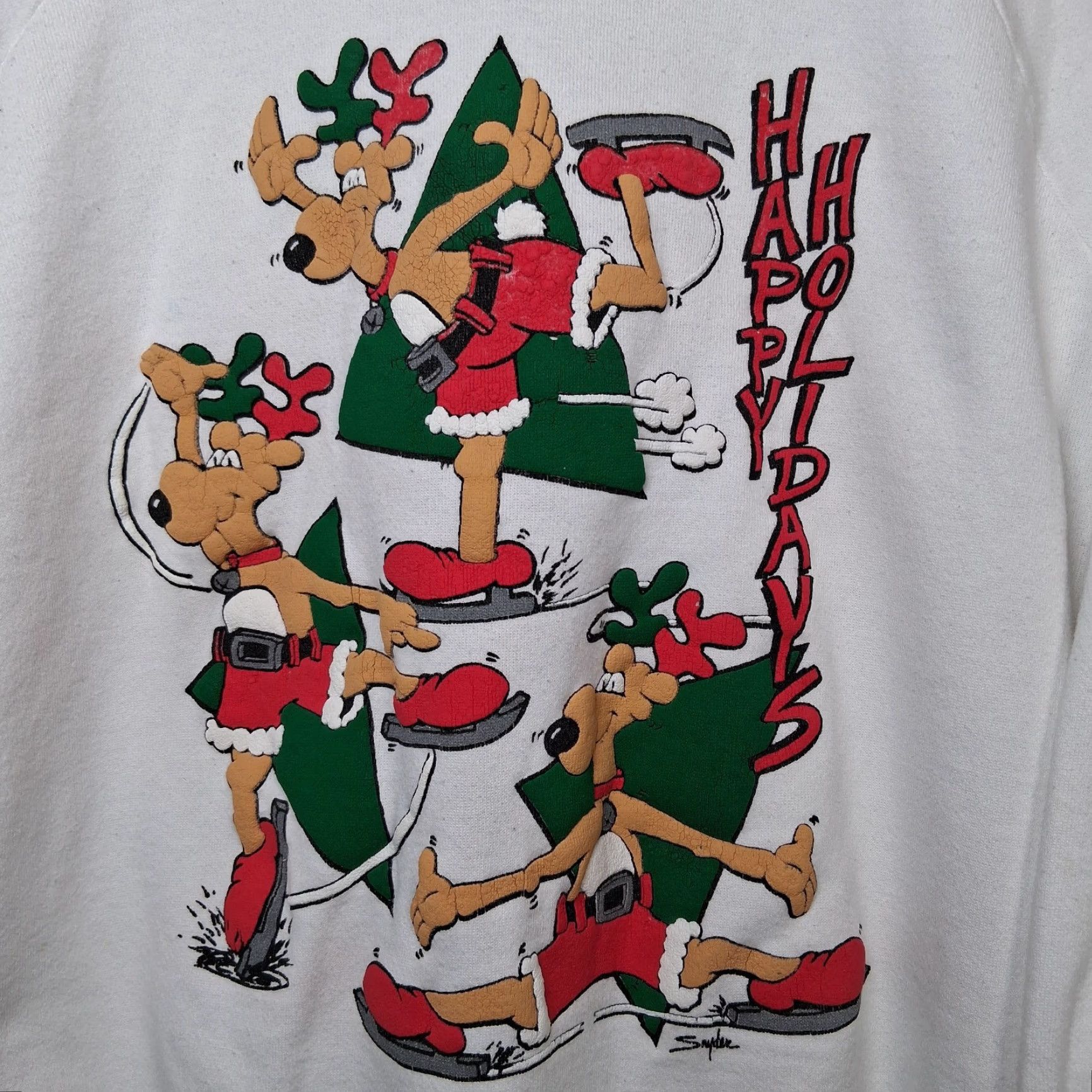Vintage VINTAGE 20/20 SPORT Christmas Sweatshirt Pullover Crew Neck Long Sleeve Men Large White Reindeer Ice Skate Happy Holidays Winter Graphic Puffy Size US L / EU 52-54 / 3 - 2 Thumbnail