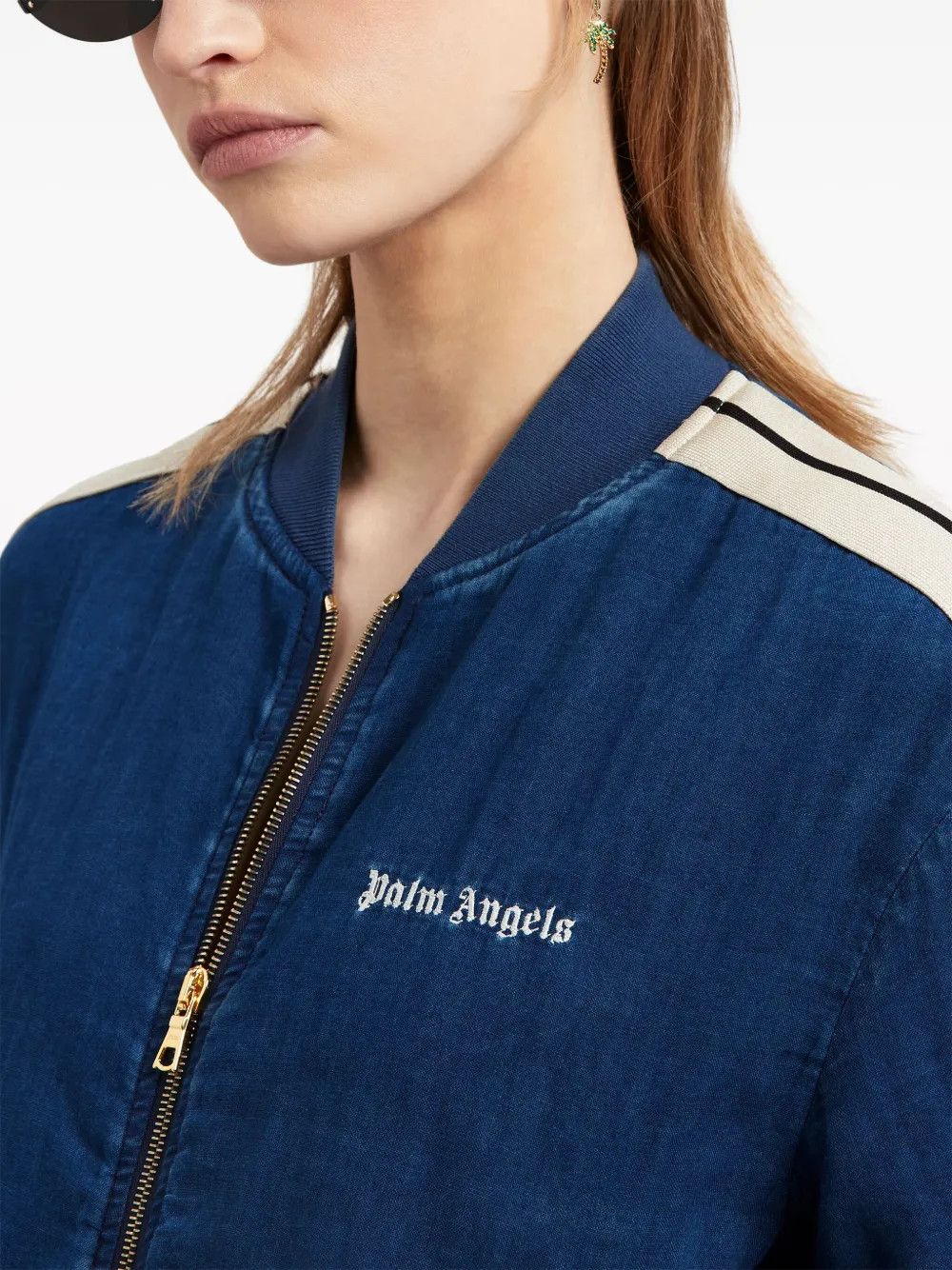 Palm Angels o1y1125 Bomber Jacket in Blue/White Size S / US 4 / IT 40 - 2 Thumbnail