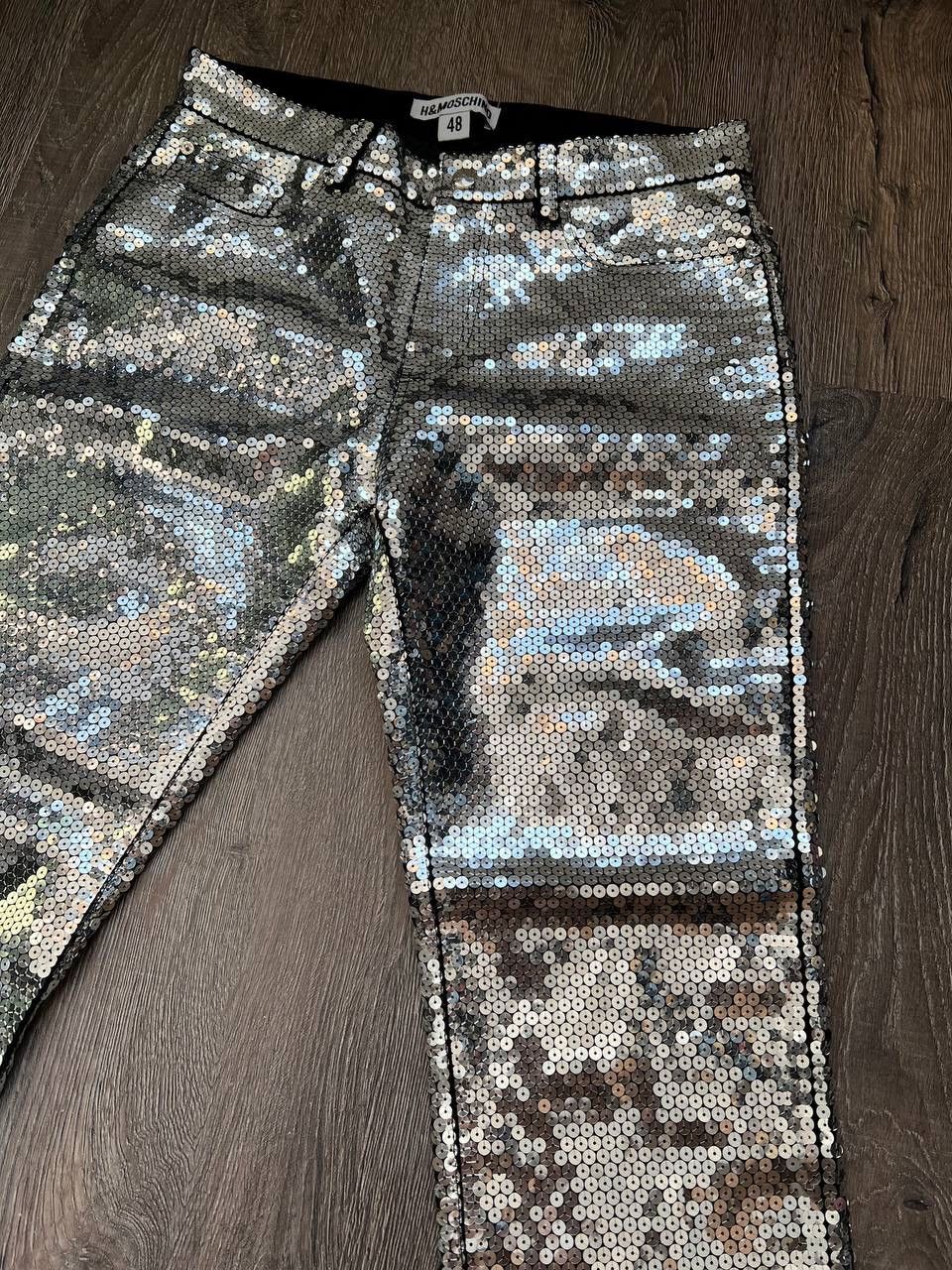 Japanese Brand × Jeremy Scott × Moschino Moschino H&M Jeremy Scott sequined denim silver pants Size US 33 - 4 Thumbnail