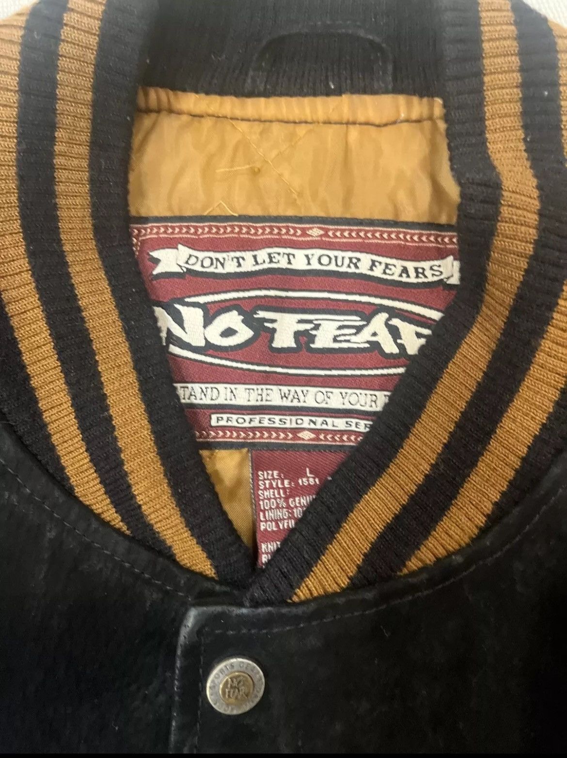 Vintage Vintage NO FEAR Leather Varsity Jacket Size US L / EU 52-54 / 3 - 3 Thumbnail