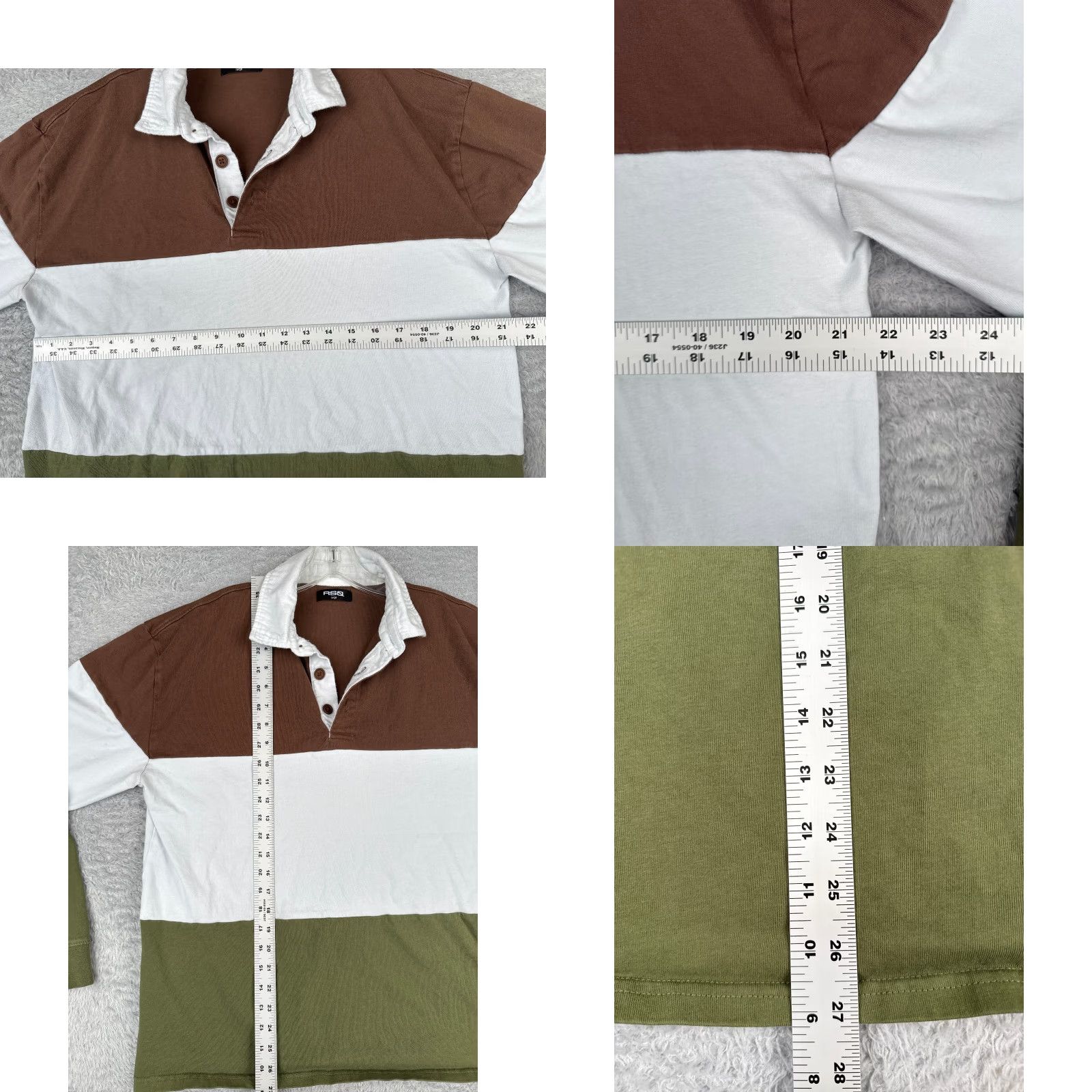 Rsq RSQ Polo Shirt Men Large Brown White Green Colorblock 100% Cotton Long Sleeve - Golf, Classic, Designer - Multicolor Mens Adult Large Polo Shirt Size US L / EU 52-54 / 3 - 8 Thumbnail