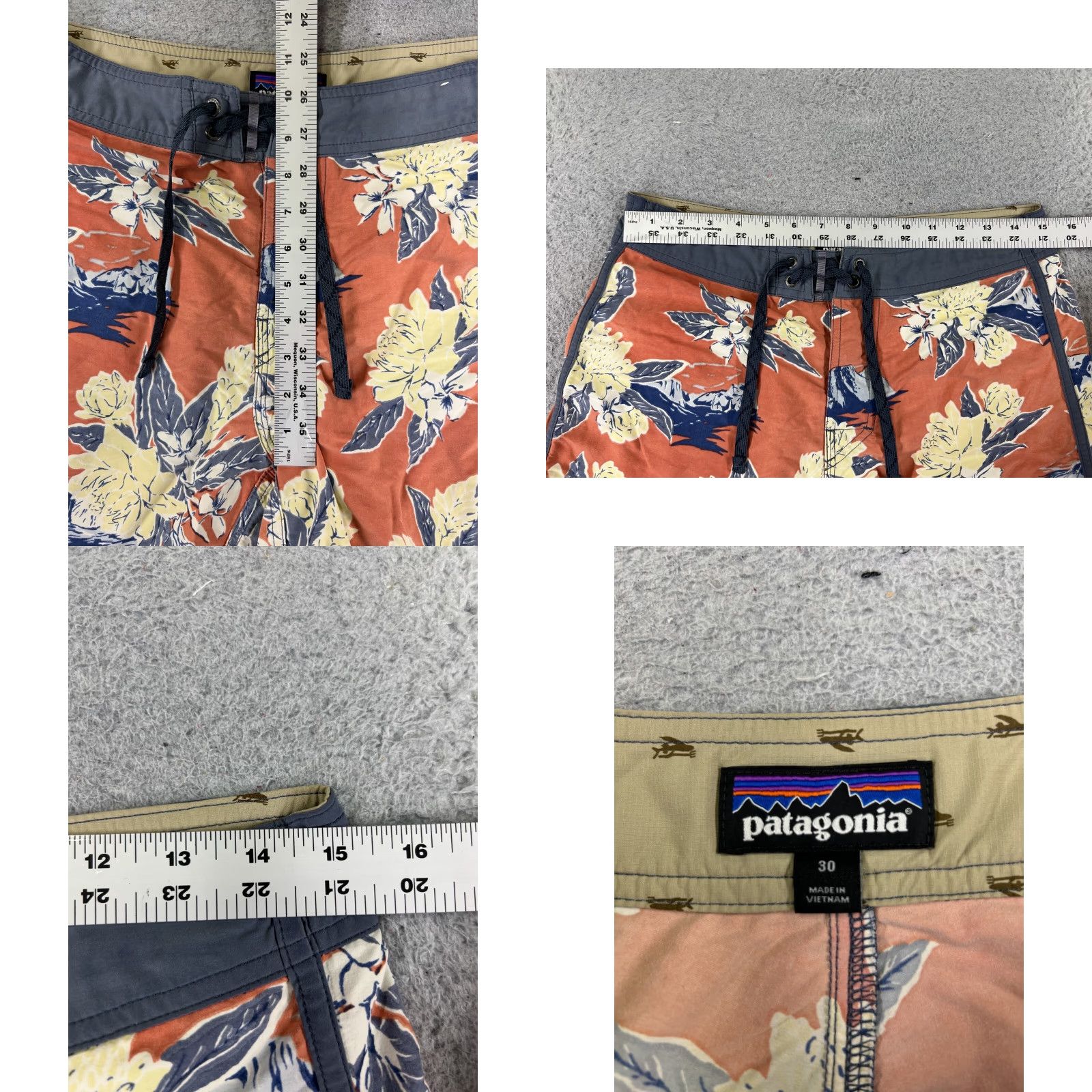 Patagonia Patagonia Mens Board Shorts Bottom 30 Orange Floral Scallop Hem Wavefarer Trunks Nylon Blended Fabric Pockets Drawstring Beach Surfing Size US 30 / EU 46 - 8 Thumbnail
