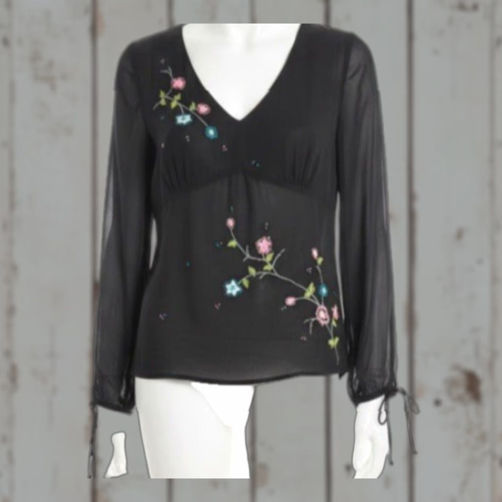 Vintage VINTAGE Carole Little Top Womens XL Black Silk Beaded Embroidered Floral V-Neck Long Sleeve Bodice Lined Blouse Womens. Size XL / US 12-14 / IT 48-50 - 1 Thumbnail