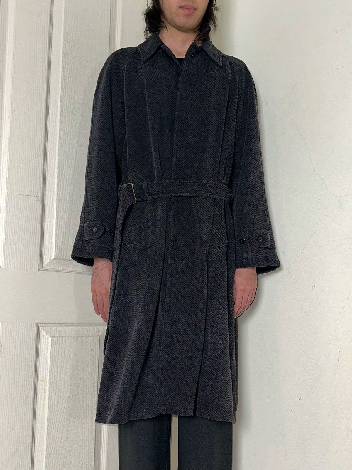 Emporio Armani 90s Herringbone Belted Coat Size US L / EU 52-54 / 3 - 1 Thumbnail