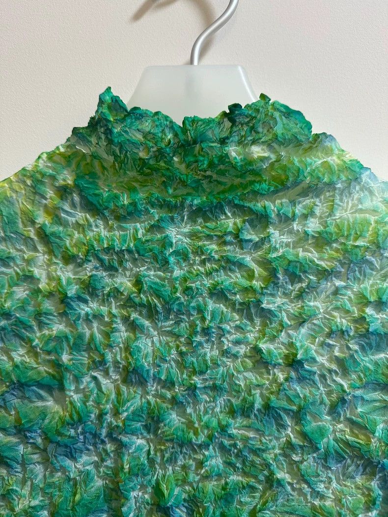 Issey Miyake Issey Miyake Green-blue pleated short-sleeved shirt Size M / US 6-8 / IT 42-44 - 3 Thumbnail
