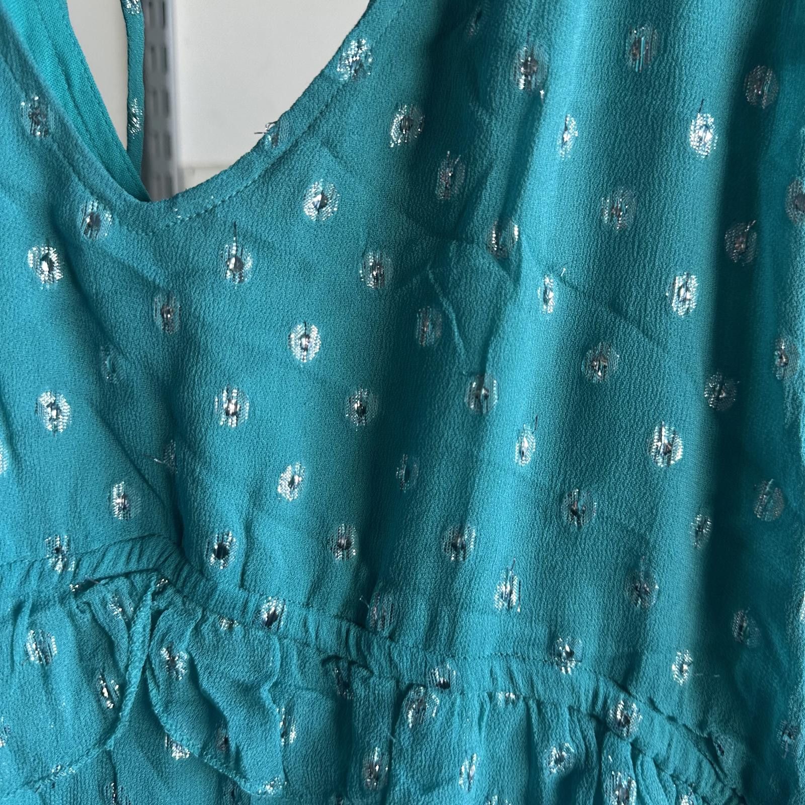 Designer Arula 1X Bohemian Chic Teal Maxi Dress with Silver Dots Size XL / US 12-14 / IT 48-50 - 4 Thumbnail