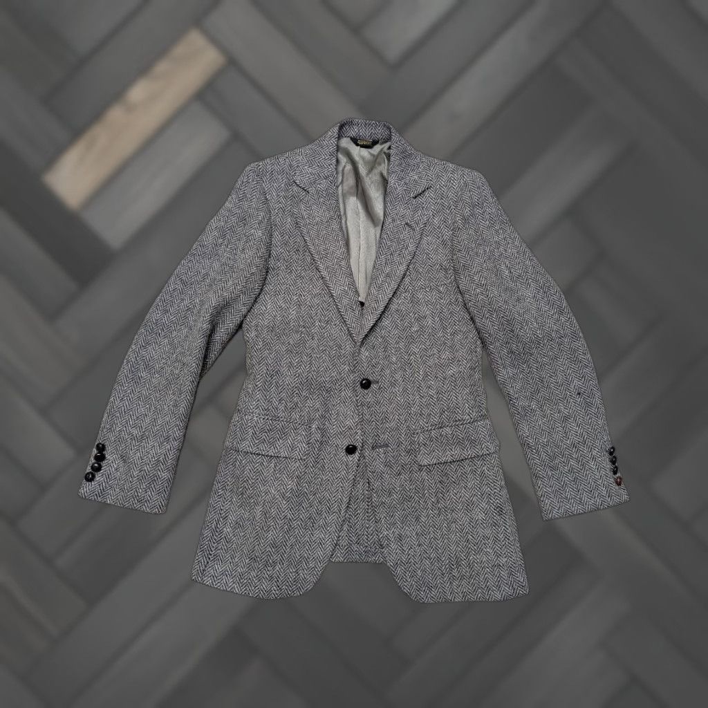 Vintage VINTAGE USA Made TWEED Donegal Wool Gray Herringbone Blazer Jacket IRISH Raconteur 34R Men Wool Tweed Blazer Size 34R - 1 Thumbnail
