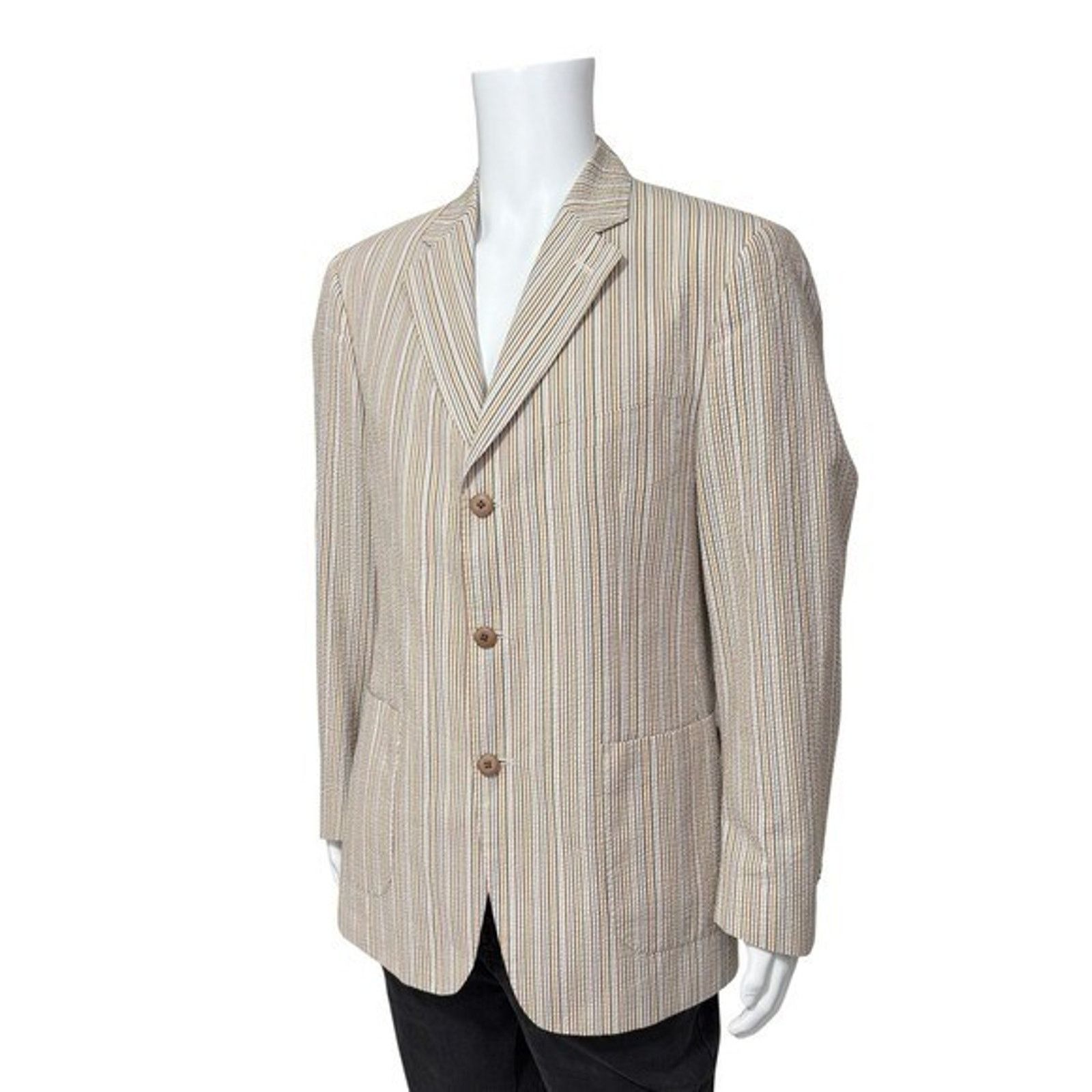 Johnston & Murphy Johnston Murphy Mens Striped Seersucker Blazer Jacket Size M Size 38R - 3 Thumbnail