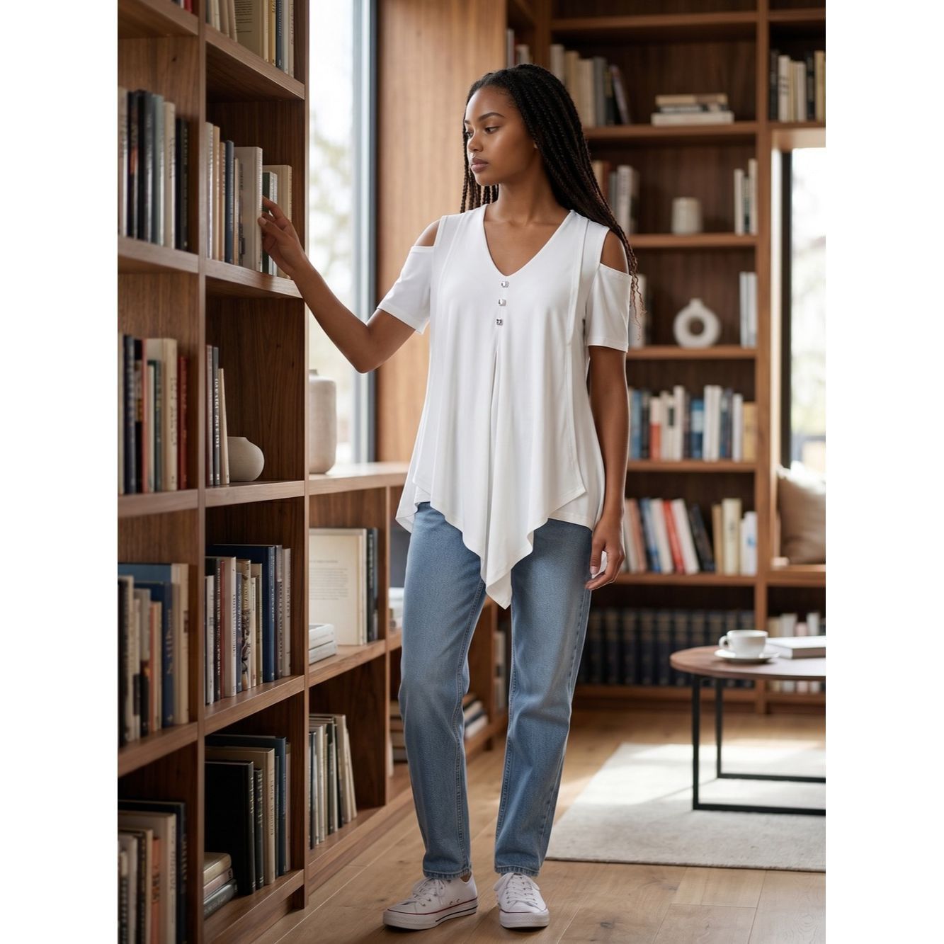 Other NWT New Artex Cold Shoulder V-Neck Handkerchief Hem White B Size L / US 10 / IT 46 - 1 Thumbnail
