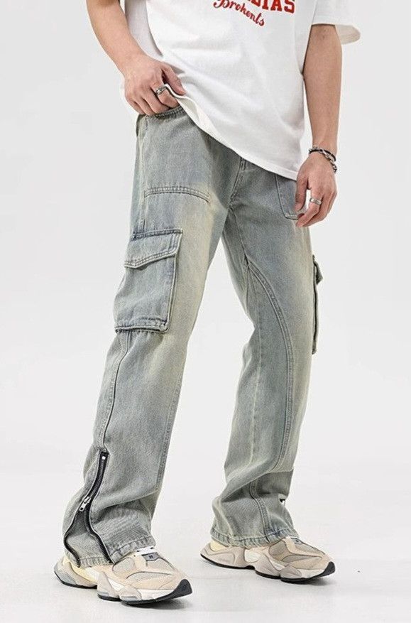 Jean × Vintage Y2k Mud Yellow Jeans with Buttons Multi-pocket Zipper Size US 34 / EU 50 - 1 Thumbnail