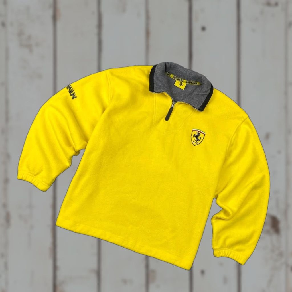 Ferrari VINTAGE Ferrari Jacket Coat Men XL Yellow Fleece Zip Bomber Racing Logo 1997 Slim Regular Length Mid-Length Size US XL / EU 56 / 4 - 1 Thumbnail