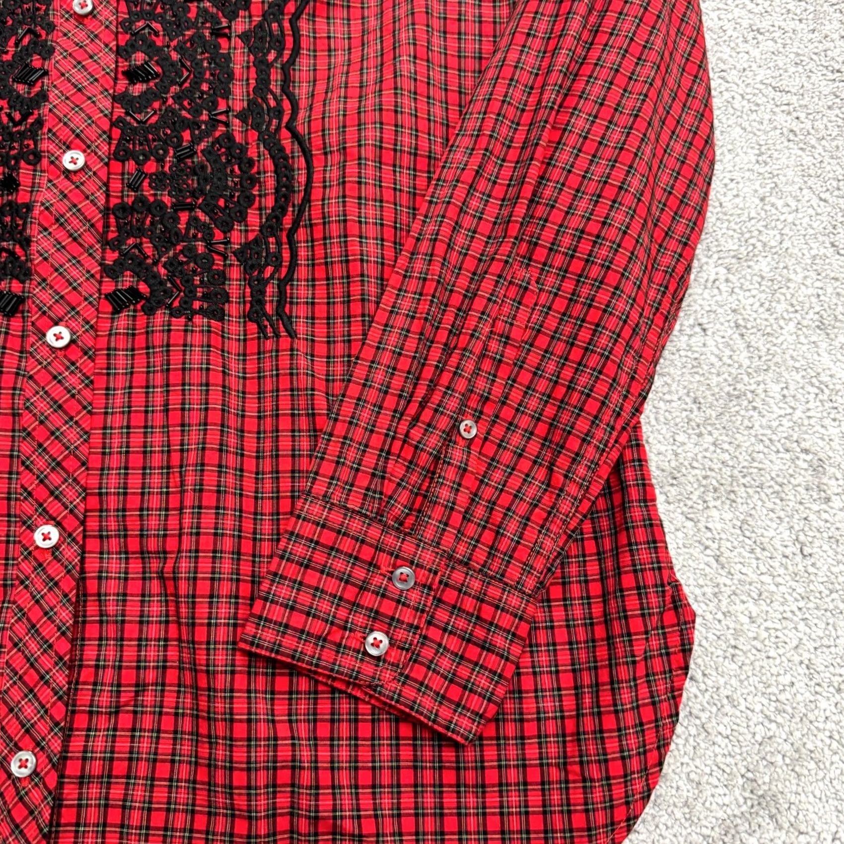 J.Crew J.Crew Button-Up Shirt Womens 12 Red Plaid Beaded Embroidered Tartan Cotton Long Sleeve Size XL / US 12-14 / IT 48-50 - 3 Thumbnail