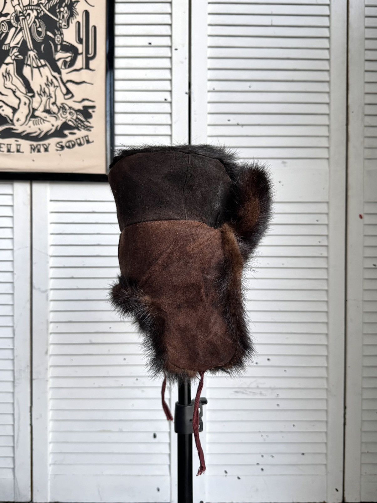 Vintage Vintage 1970s Suede & Fur Ushanka Hat Brown Burgundy Trapper Size ONE SIZE - 8 Thumbnail