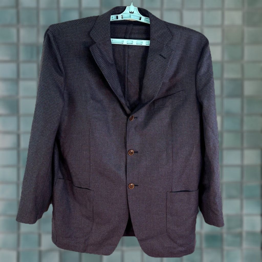 Vintage VINTAGE Maurizo Baldassari Houndstooth Blazer Single-Breasted Wool Tweed JACKET 46L US (56L) Italy Men Blazer Size 46R - 1 Thumbnail