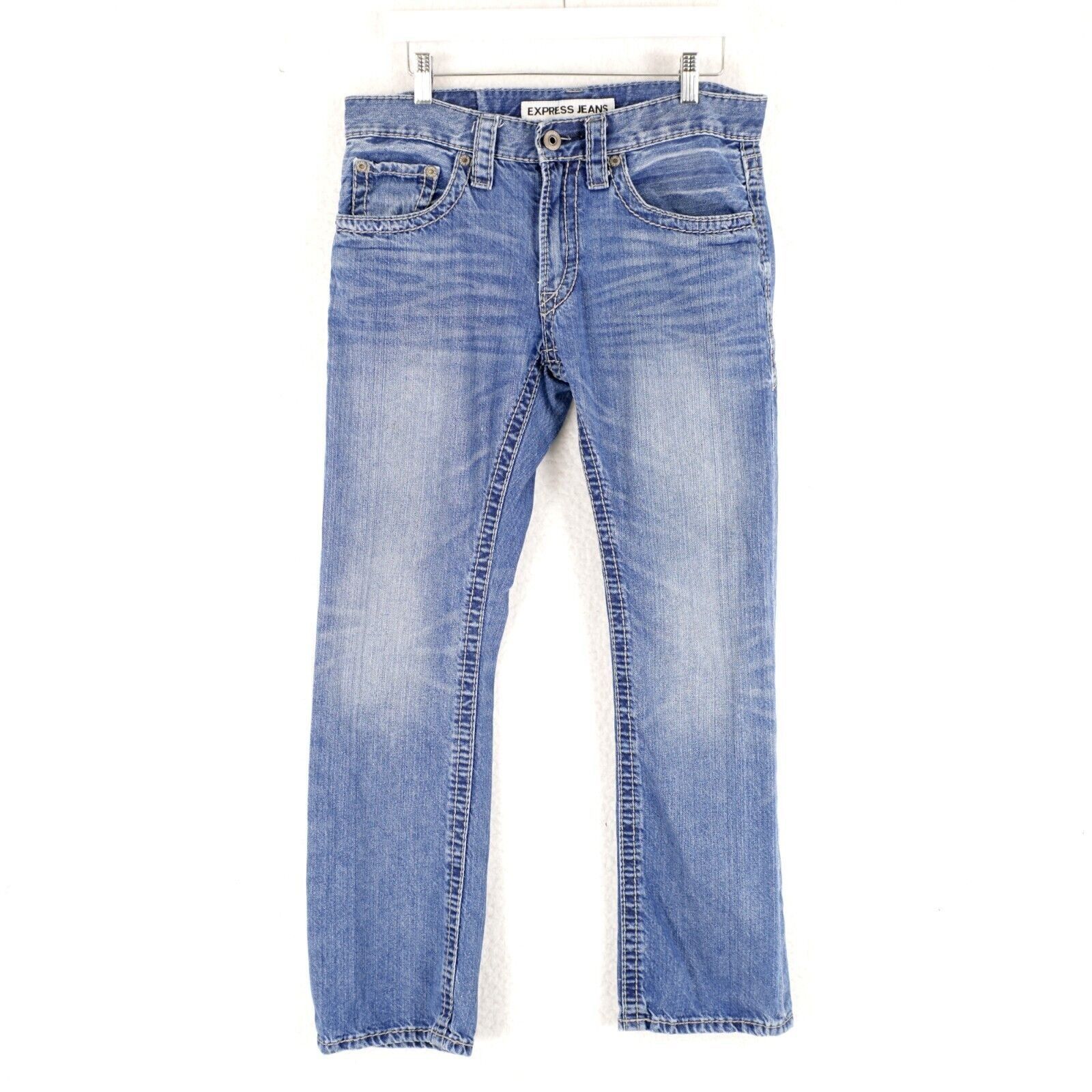 Express Express Rocco Slim Fit Boot Cut Blue Stone Wash Whisker Blue Size US 32 / EU 48 - 1 Thumbnail