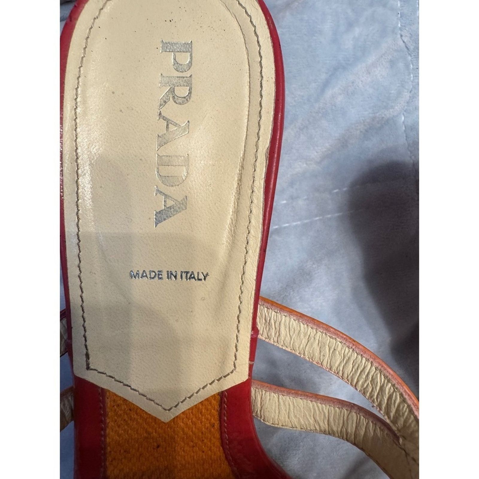 Prada Prada Orange Fabric Leather Thong Heeled Sandals Kitten Heel Size US 9 / IT 39 - 4 Thumbnail