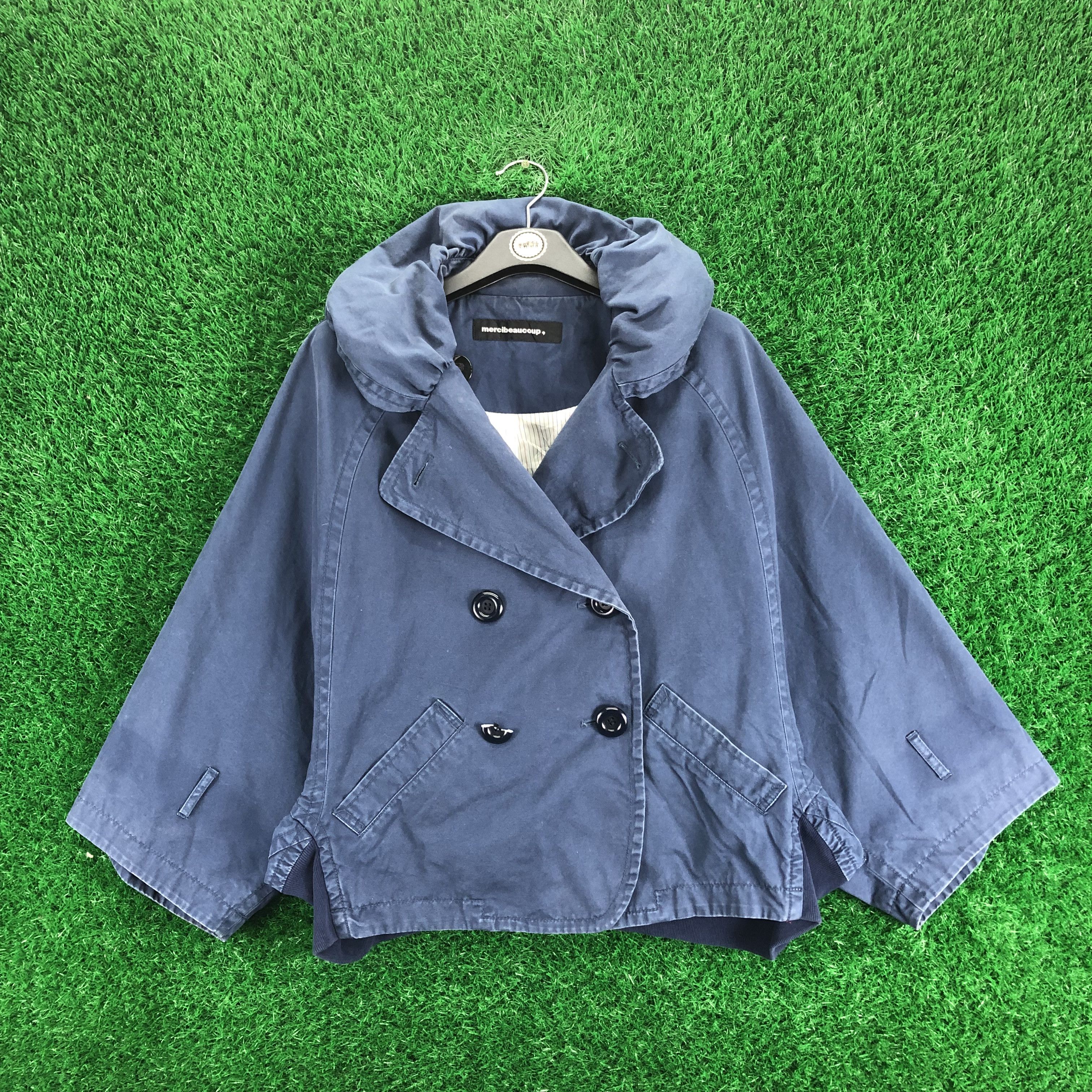 image of Vintage Mercibeaucoup Issey Miyake Cropped Pea Coat Jacket in Blue, Men's (Size Small)