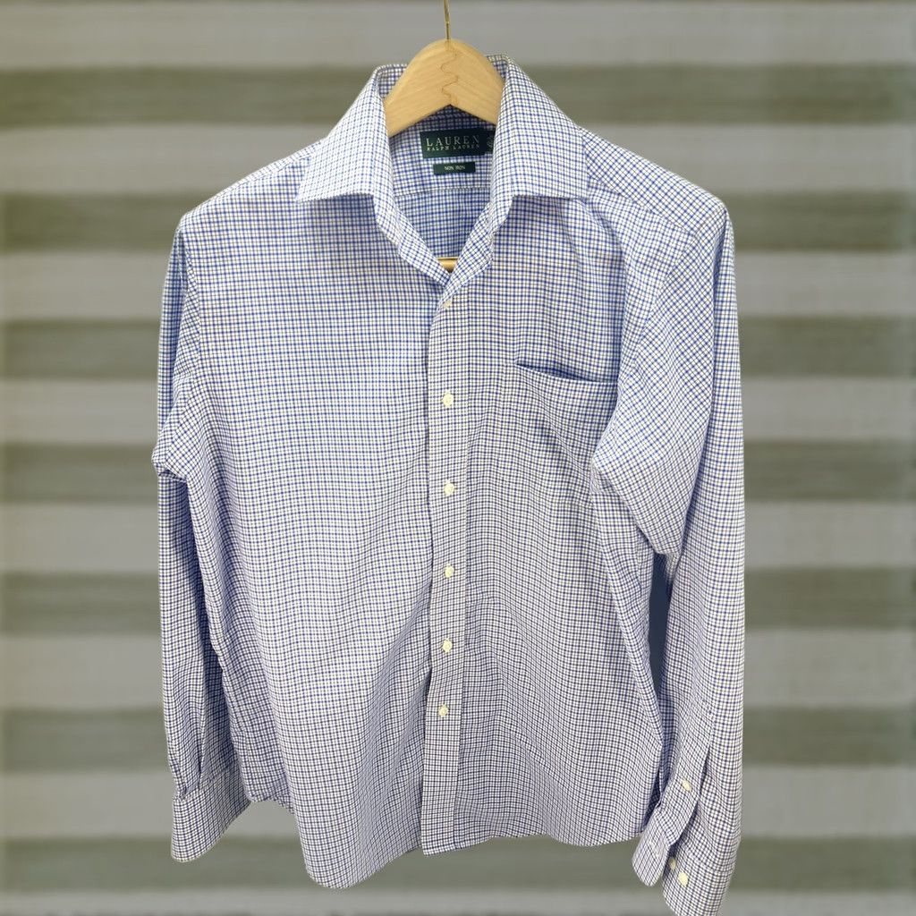 Ralph Lauren Ralph Lauren Dress Shirt Men Long Sleeve Non Iron Blue Check 15.5/35 M Size 40R - 1 Thumbnail