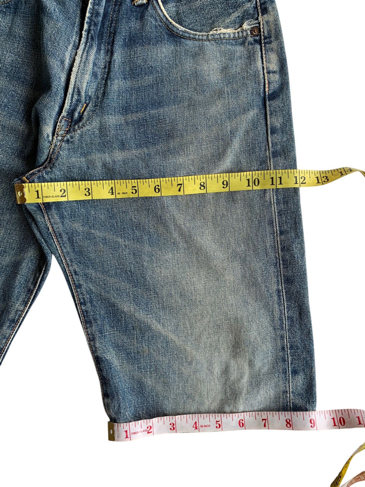 VINTAGE EDWIN 505X SELVEDGE SHORT DISTRESSED DENIM