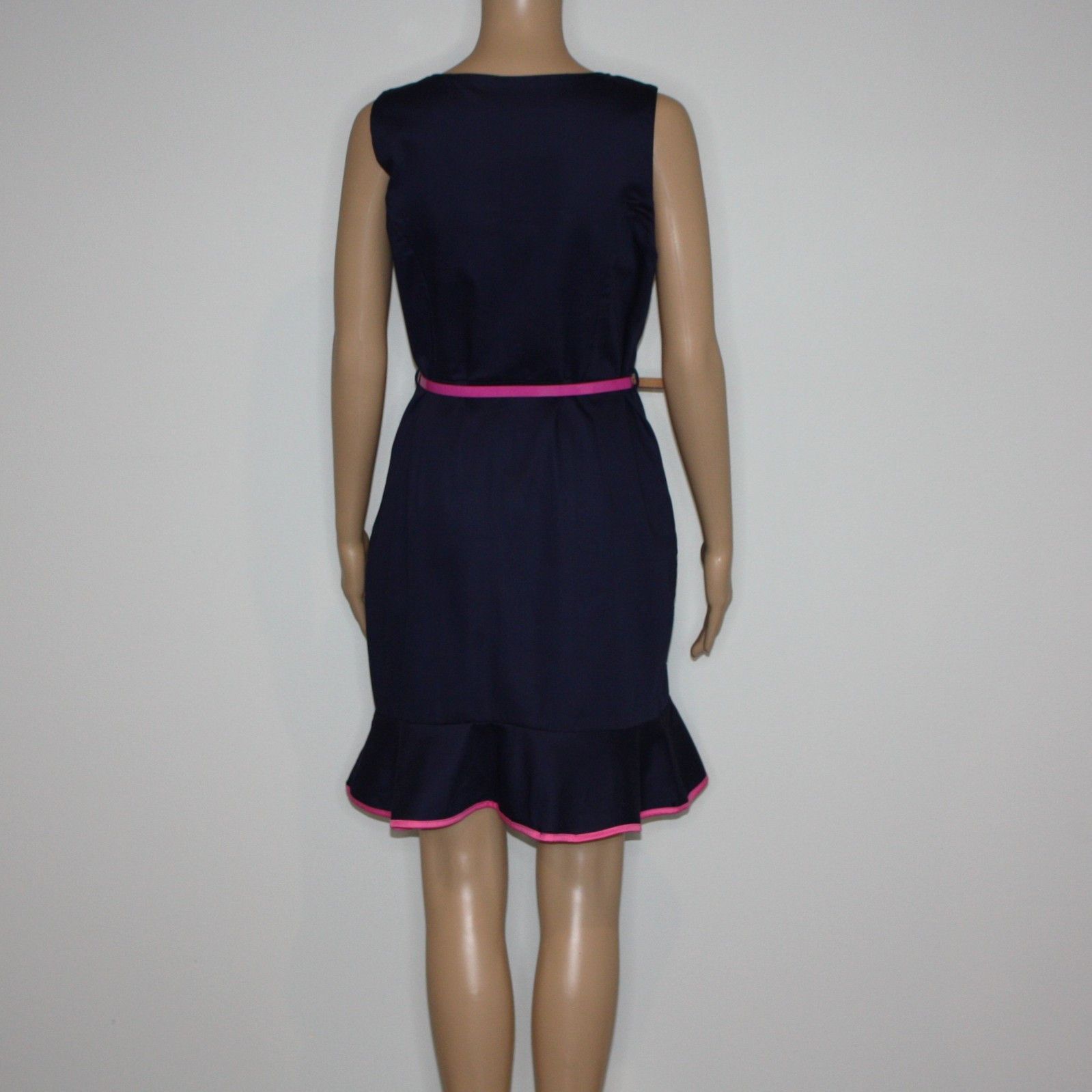 Other Monteau True To Form Navy Blue Dress with Pink Trim & Belt Size L / US 10 / IT 46 - 3 Thumbnail