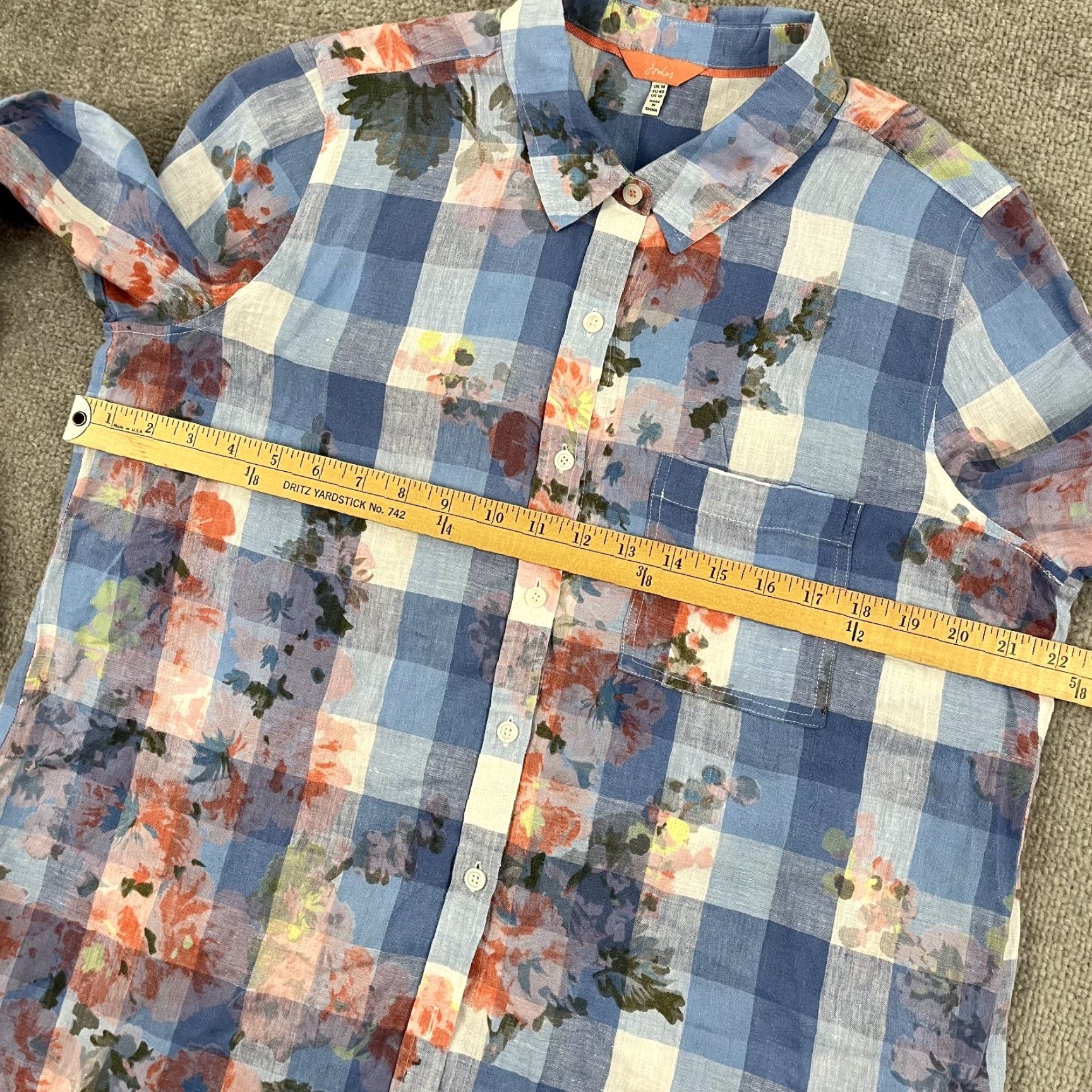 Vintage Joules Button Up Shirt Womens UK 14 / US 10 Blue Plaid Floral Jeanne Linen Boho Shirt Size XL / US 12-14 / IT 48-50 - 5 Thumbnail