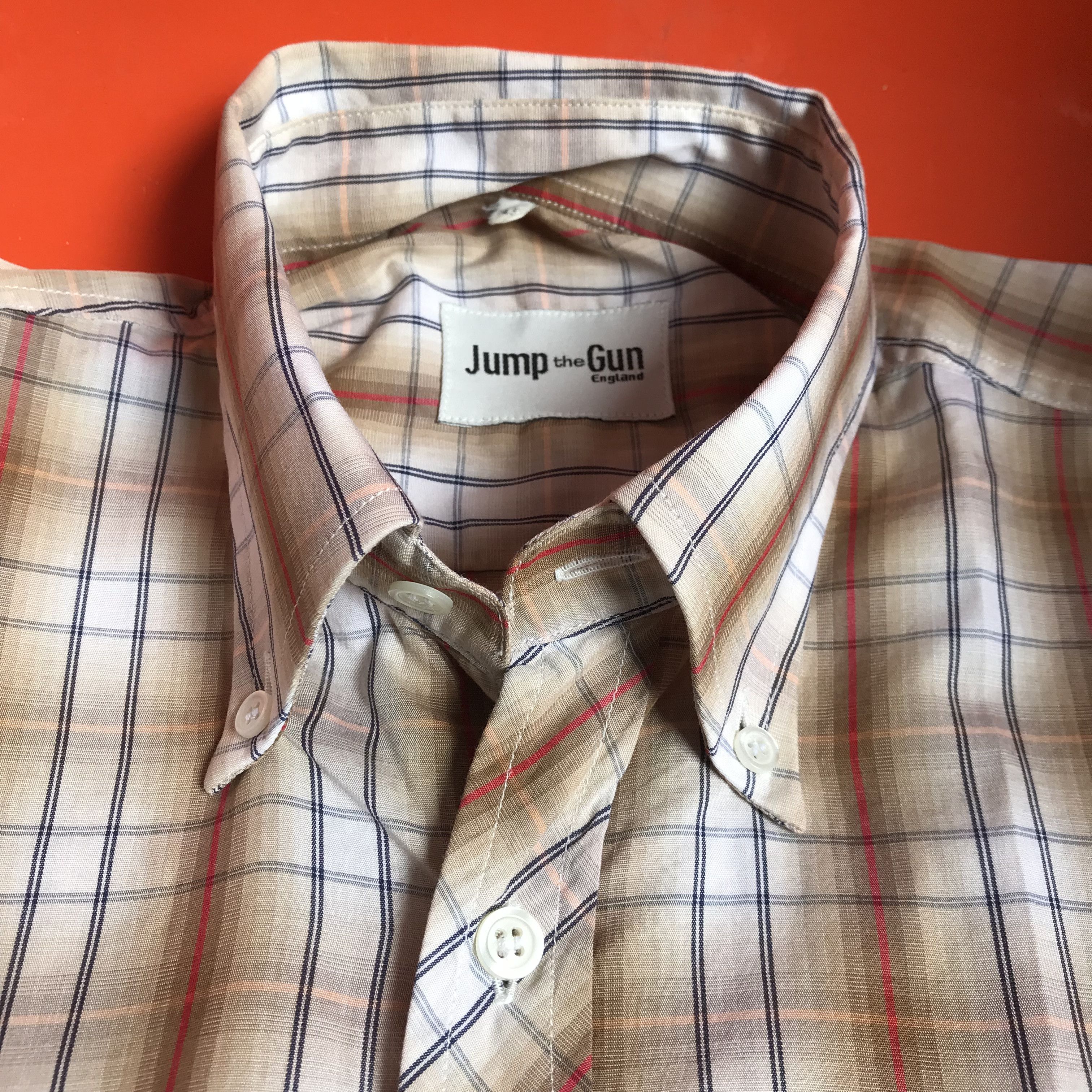 Other Jump The Gun tan red stripes shirt 3 fingers colar mod Size US S / EU 44-46 / 1 - 7 Thumbnail
