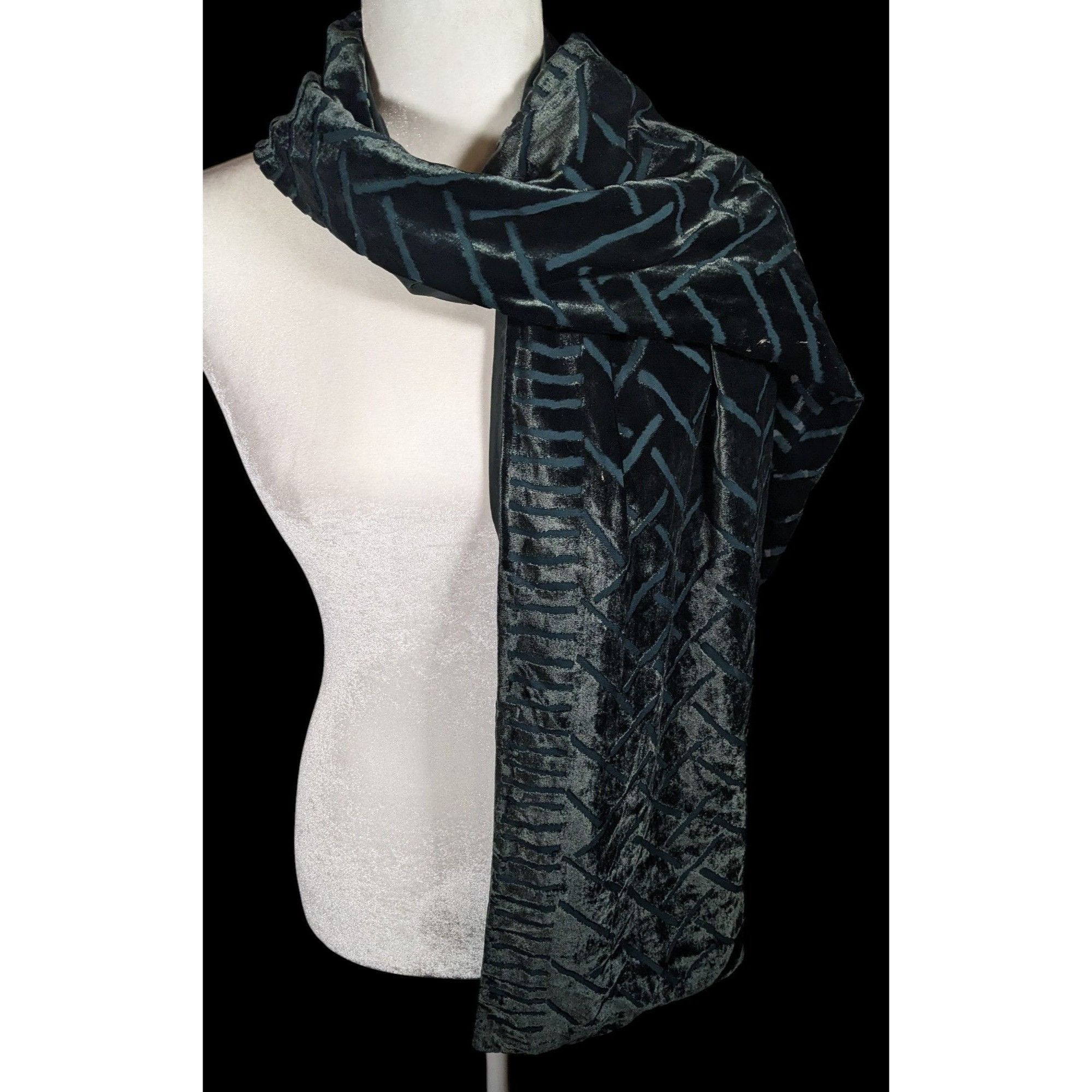 Other Vintage Dark Blue Criss Cross Geometric Velvet Burnout Scarf Size ONE SIZE - 2 Thumbnail