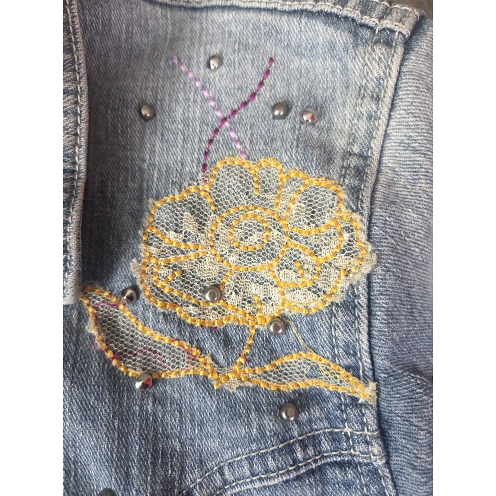 Denime VINTAGE U Jeans Denim Jacket Embroidered Distressed Womens XL Blue Cotton Basic Jacket Leather? Size 40" / US 18 - 3 Thumbnail