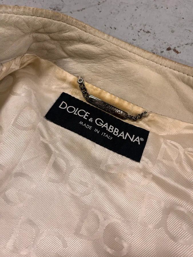Dolce & Gabbana 2000s Dolce & Gabbana Vertical Cream White Leather Jacket Size US M / EU 48-50 / 2 - 10 Thumbnail