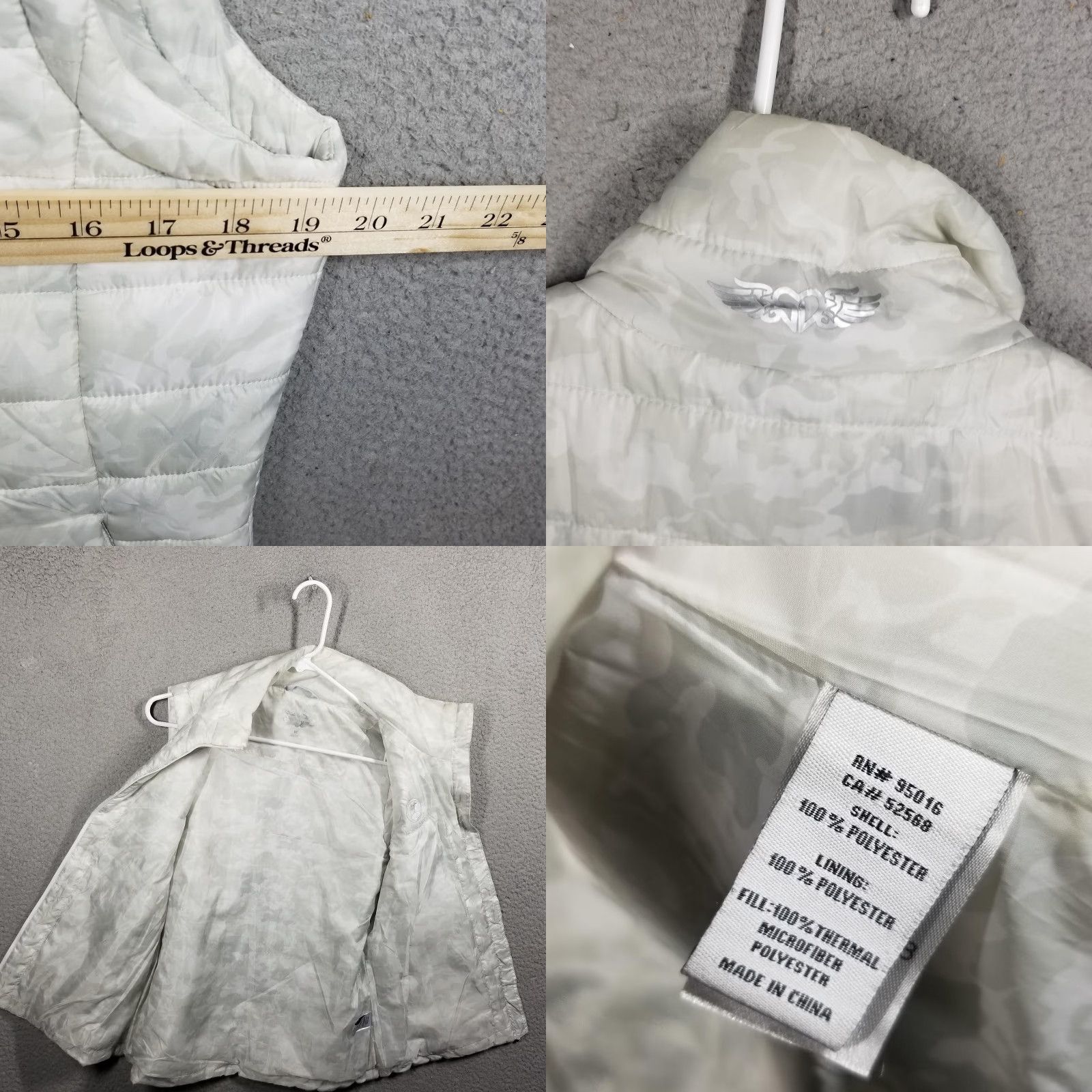 Vintage Straight Down Vest Womens Medium White Camo Quilted Puffer Zip Golf Pebble Beach Size M / US 6-8 / IT 42-44 - 8 Thumbnail