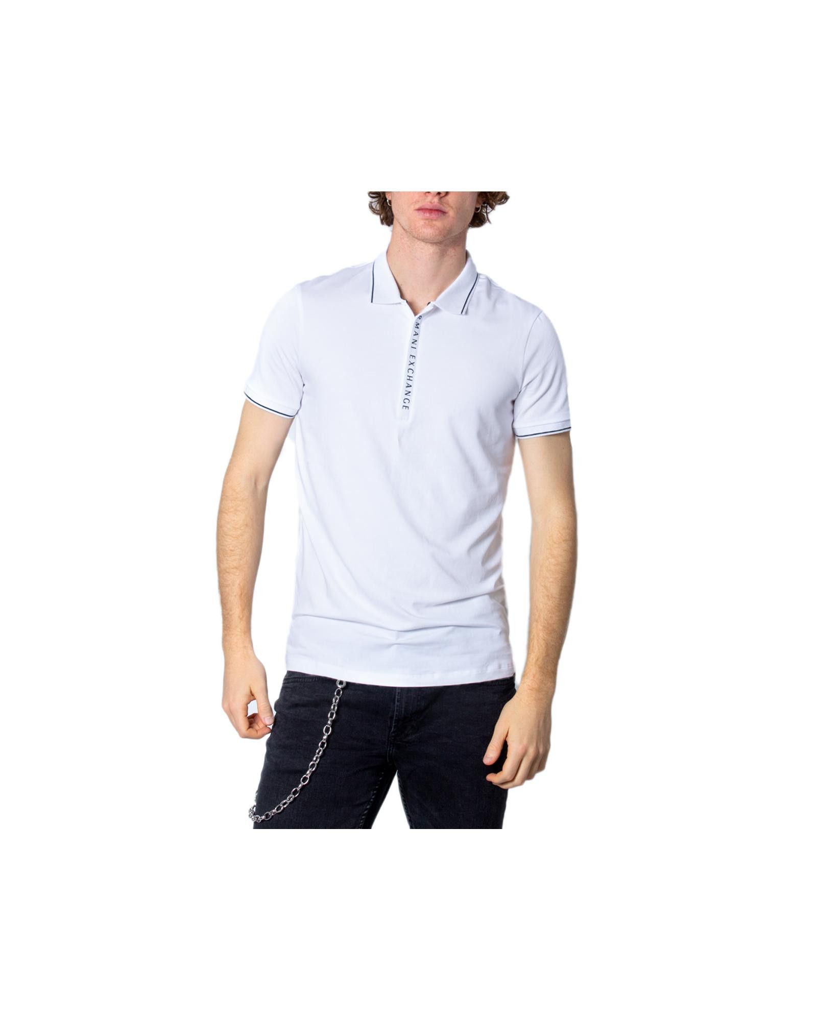 image of Armani Exchange Print Button-Fastening Polo Shirt in White, Men's (Size XL)