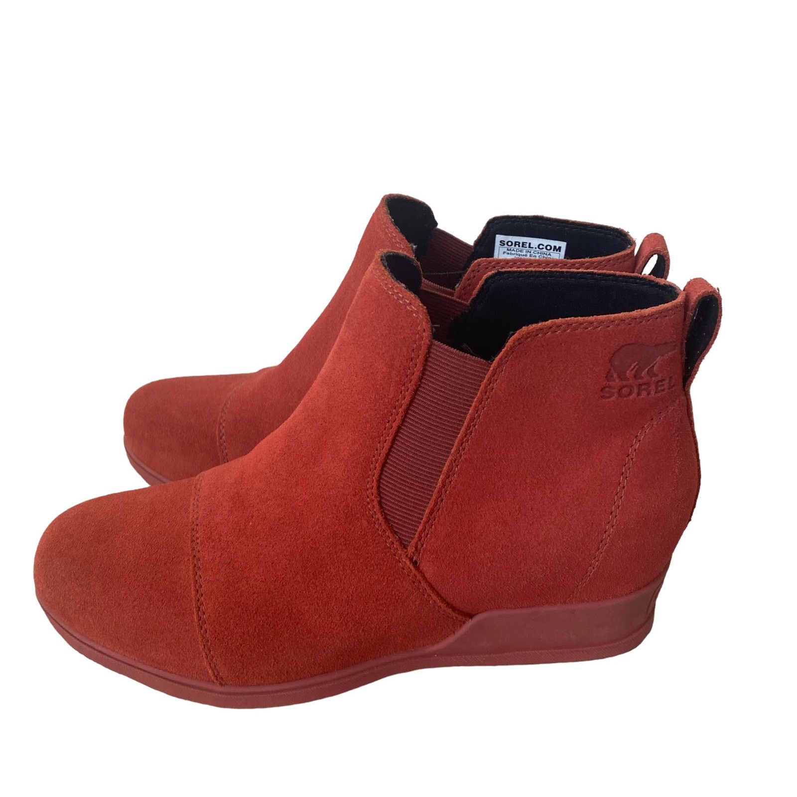 SOREL SOREL Suede Leather Evie Pull On Wedge Ankle Bootie WARP RED Size US 9.5 / IT 39.5 - 4 Thumbnail