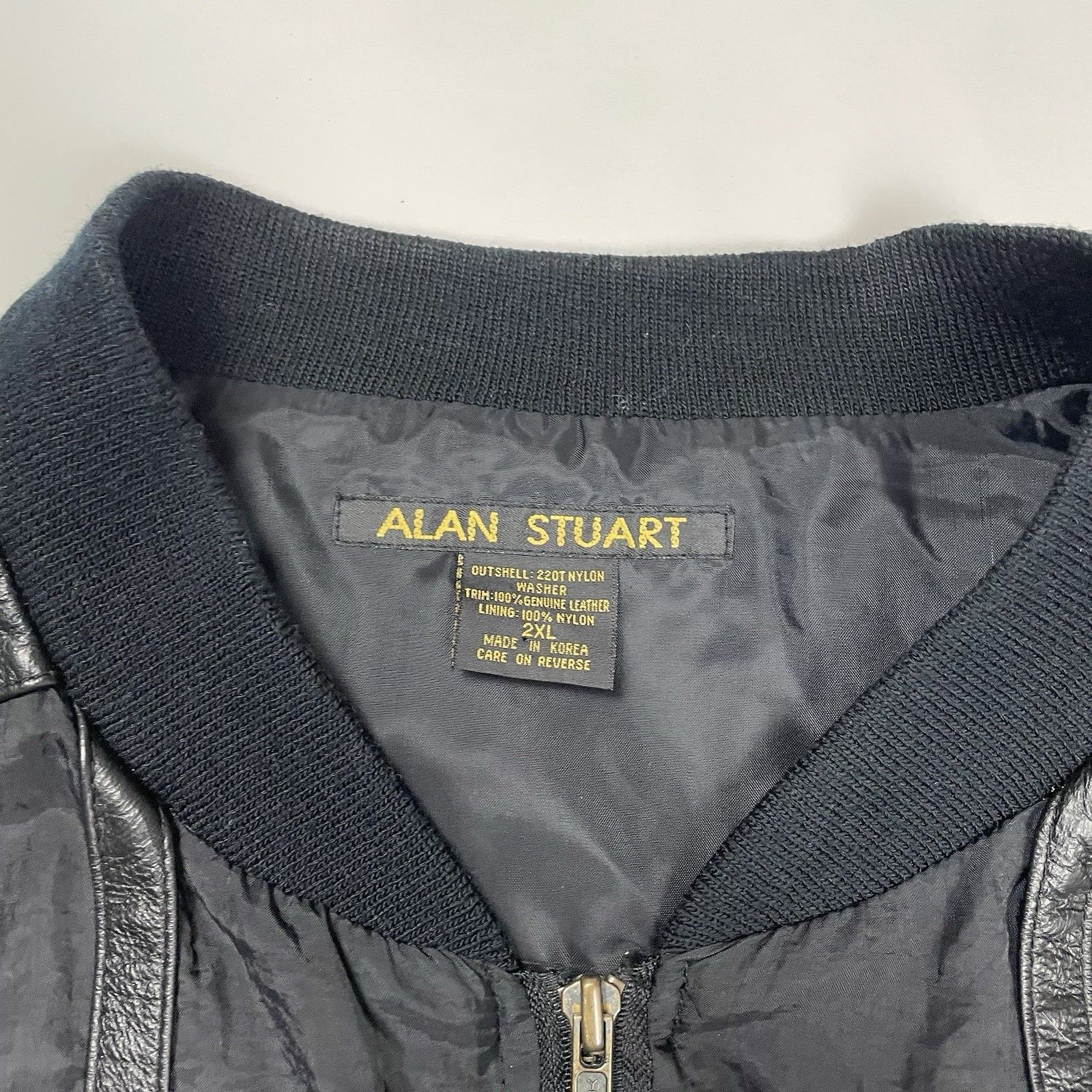 Other Vintage Alan Stuart Bomber Leather Nylon Jacket Black 90s Size US XXL / EU 58 / 5 - 5 Thumbnail