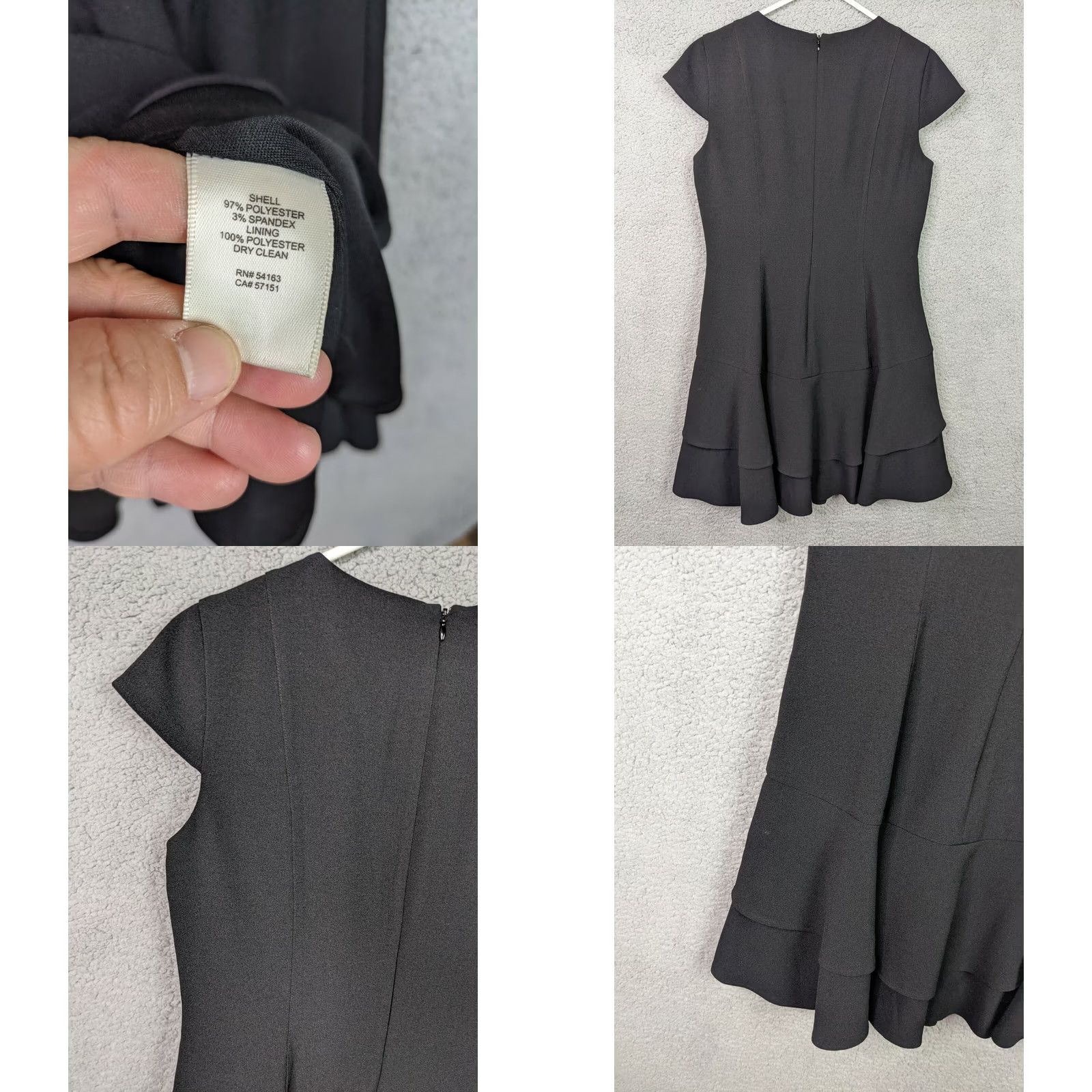 Vintage Eliza J Dress Shirt Womens Black Knee Length Scalloped Fit Flare Size 10 Sleeveless Crew Neck Knit Zip Lined Costume/Party/School/Office Size 32" / US 10 / IT 46 - 8 Thumbnail