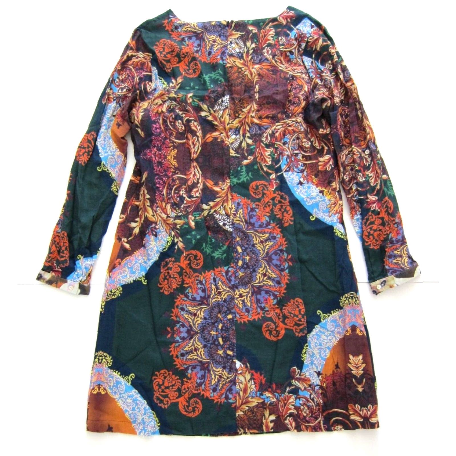 Vintage Personal Affairs Green Orange Floral Paisley Long Sleeve Tunic Sheath Dress 14 Size XL / US 12-14 / IT 48-50 - 2 Thumbnail