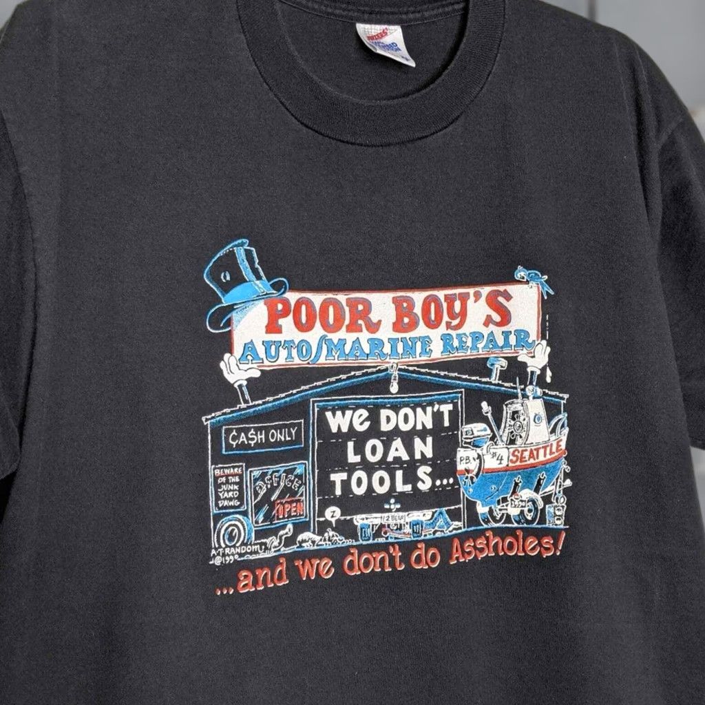 Vintage VINTAGE Poor Boys Marine Repair Seattle Washington Art Vtg Tourist Shirt XL Black Unisex Adults T-Shirt Jerzees 30 21 Size US XL / EU 56 / 4 - 1 Thumbnail