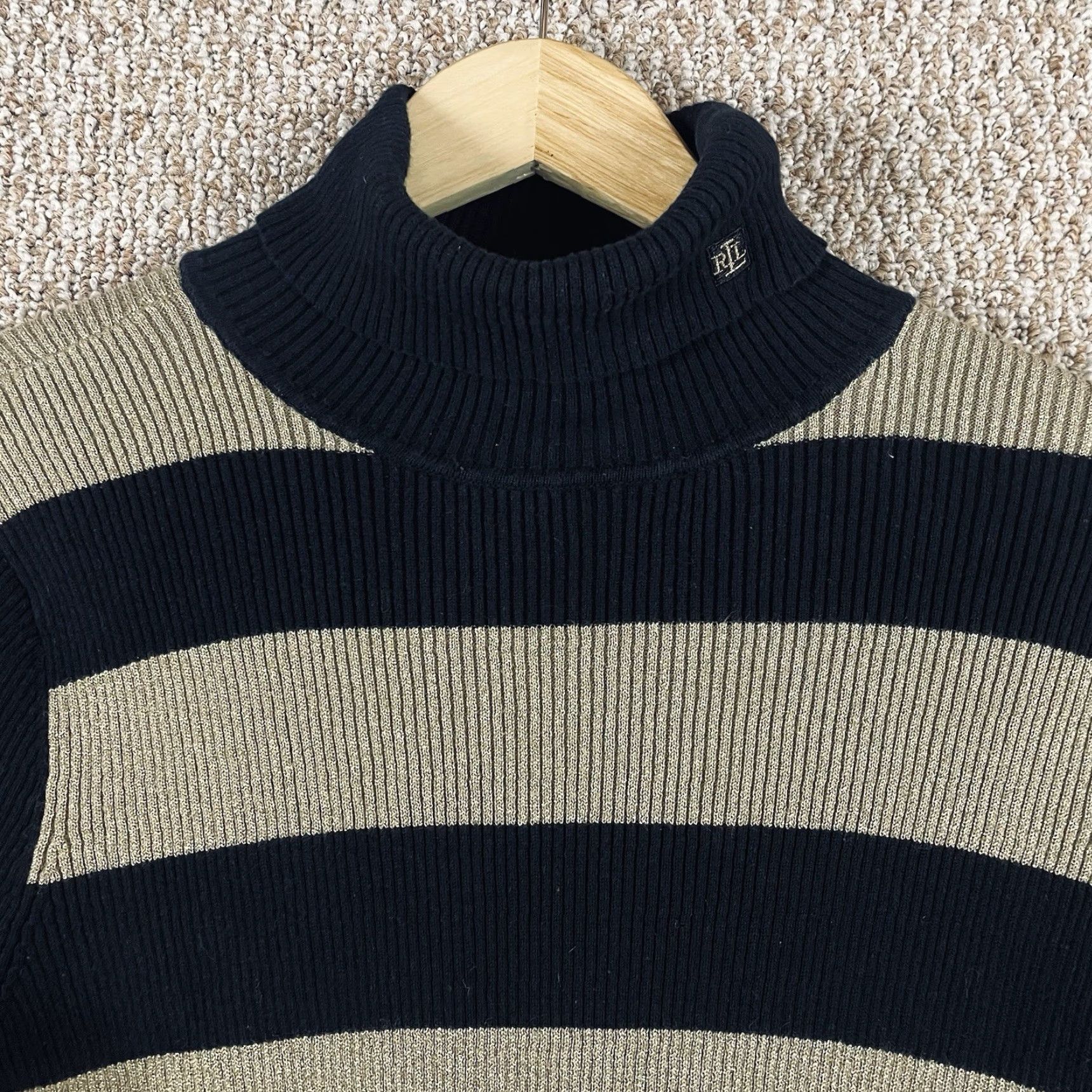 Ralph Lauren Ralph Lauren Sweater Women XL Turtleneck Striped Black Cotton Blend Knit Pullover Plus Size Y2K 90s Dark Academia Vintage No Womens A93 Size XL / US 12-14 / IT 48-50 - 2 Thumbnail