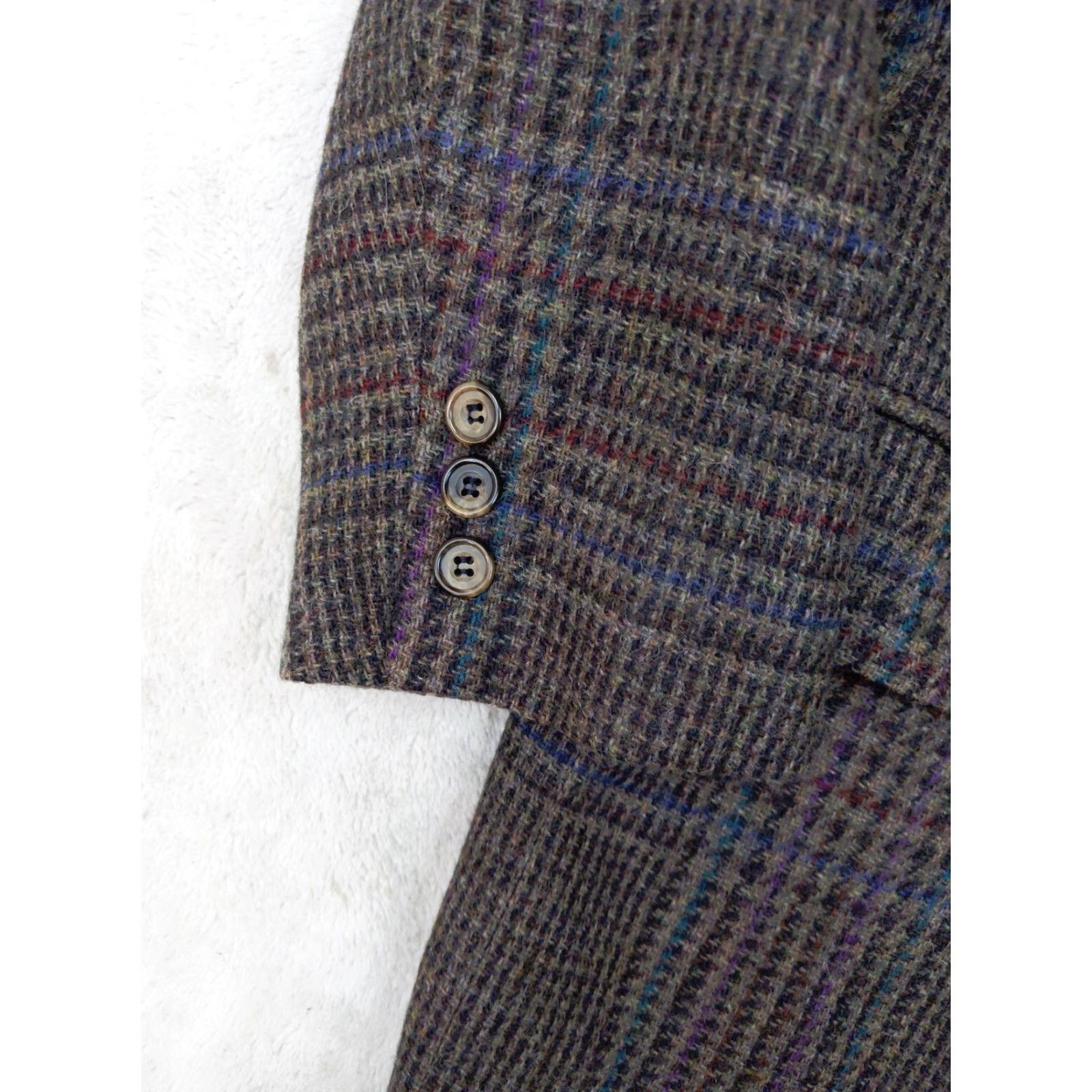 Vintage VINTAGE Christopher Hayes Men Blazer 39R Beige Glen Check Tweed Wool Two-Button Notch Lapel Jacket Carded/Jacket/Coat Regular Length Size 40R - 4 Thumbnail