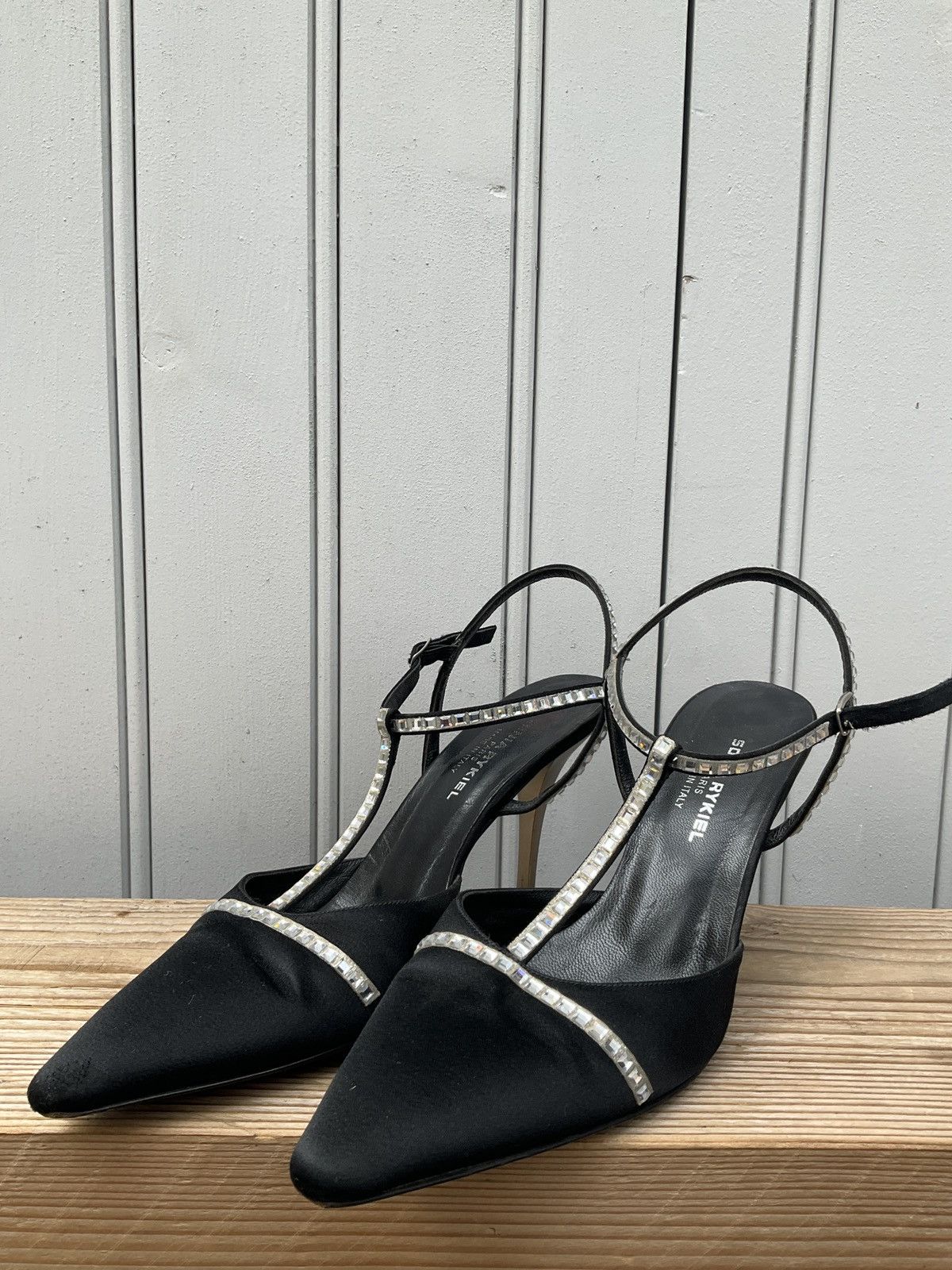 Sonia Rykiel Sonia Rykiel black satin heels with rhinestones straps Size US 7.5 / IT 37.5 - 1 Thumbnail
