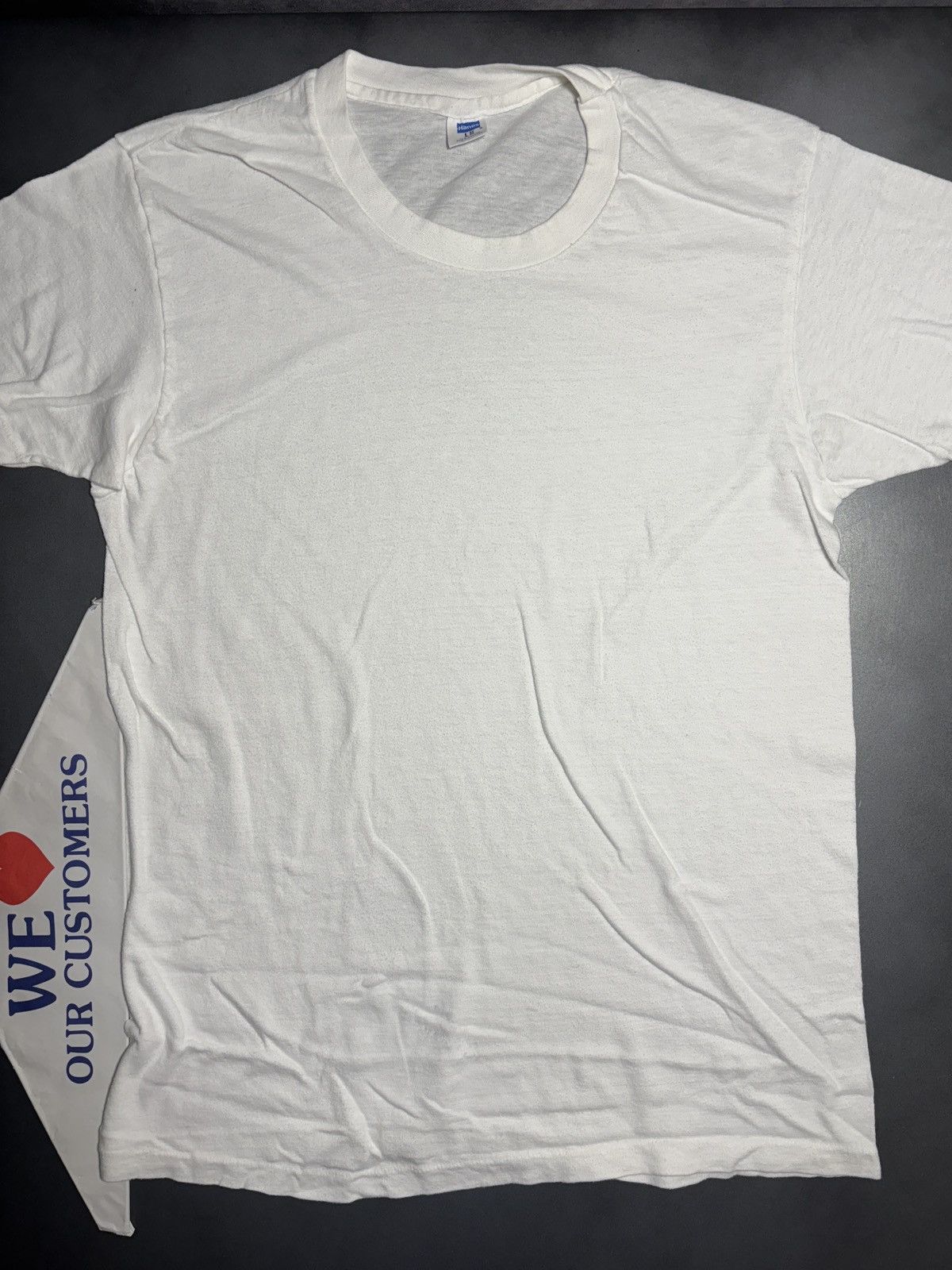 Hanes Vintage Hanes T-Shirt 1970s Blank Tee 1980s White Blue Tag Size US M / EU 48-50 / 2 - 10 Thumbnail