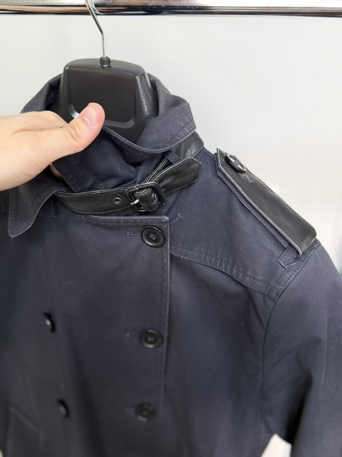 Sandro Sandro Paris Navy Double Breasted Raincoat Leather Details Size M / US 6-8 / IT 42-44 - 12 Thumbnail