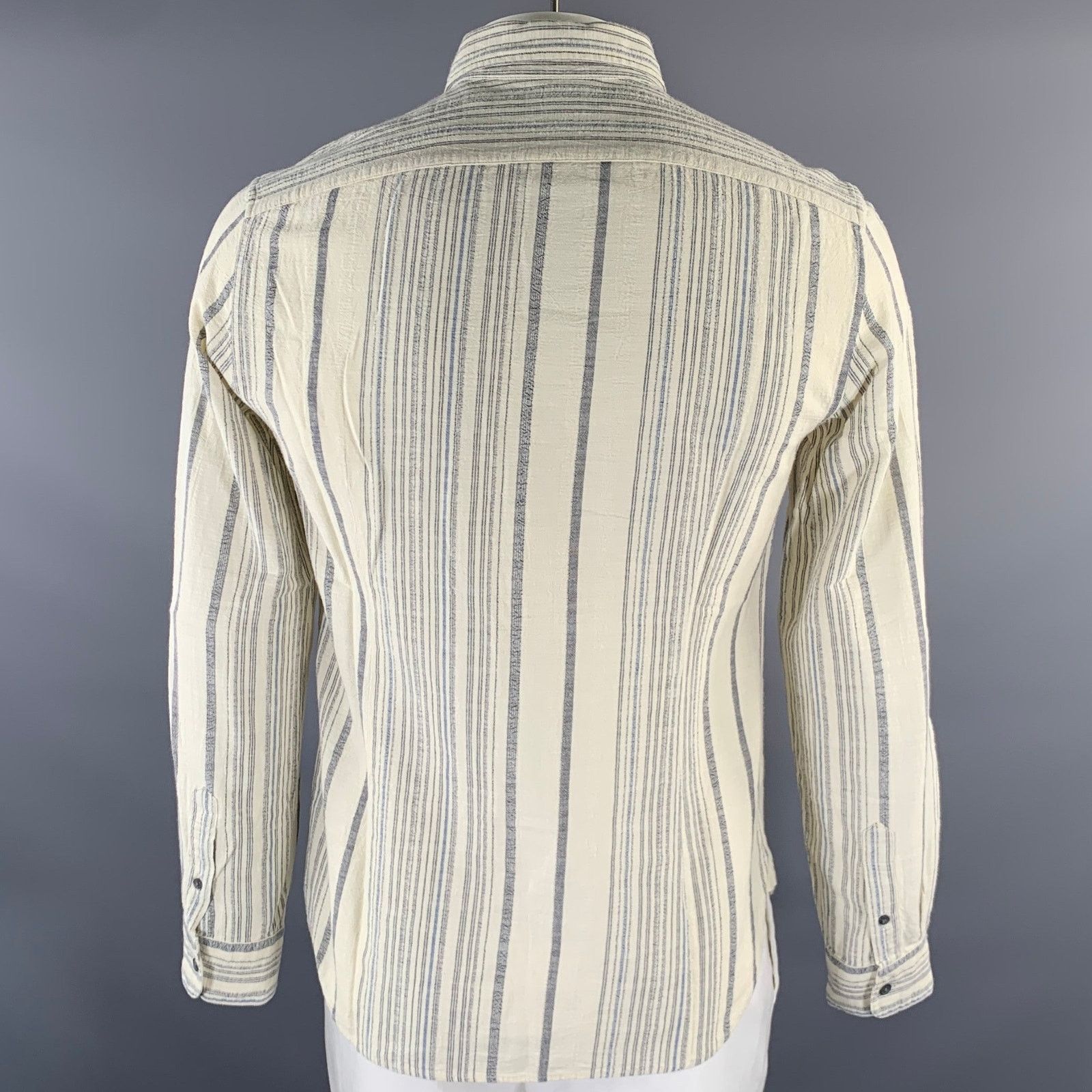 John Varvatos JOHN VARVATOS U.S.A. L Cream Blue Stripe Cotton L/S Shirt Size US L / EU 52-54 / 3 - 4 Thumbnail