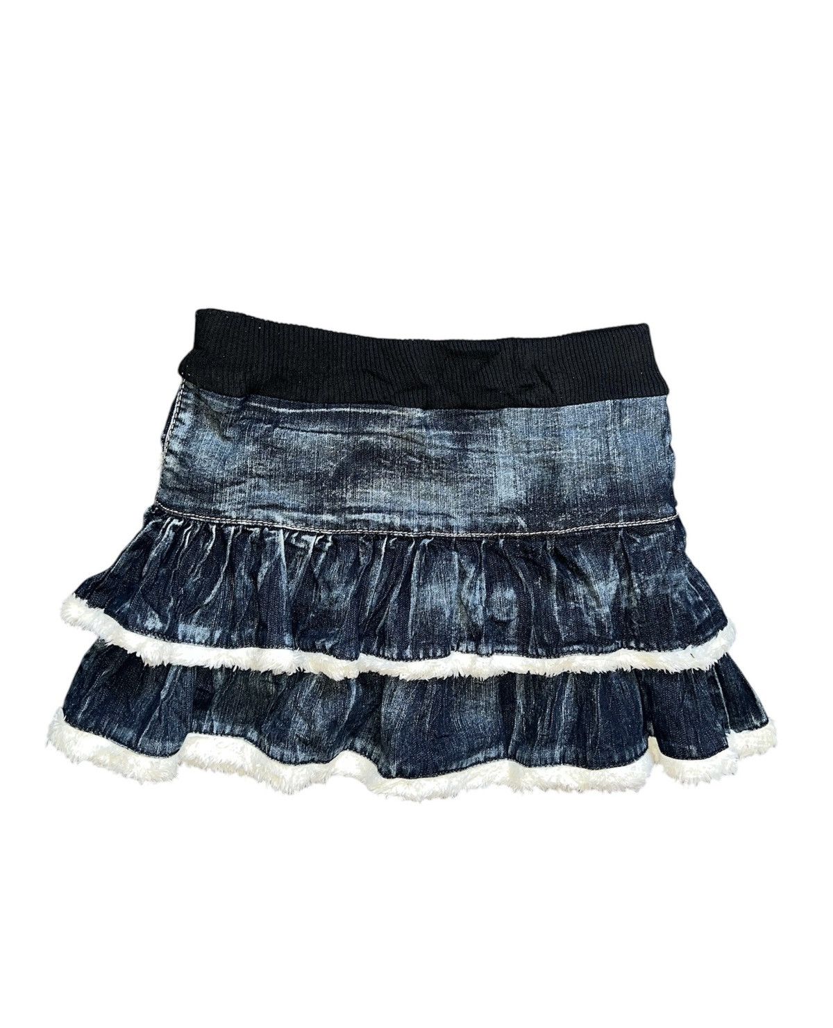 Japanese Brand Y2k denim with fur strim layered mini skirt 💙💫 Size 25" / US 0 / IT 36 - 3 Thumbnail