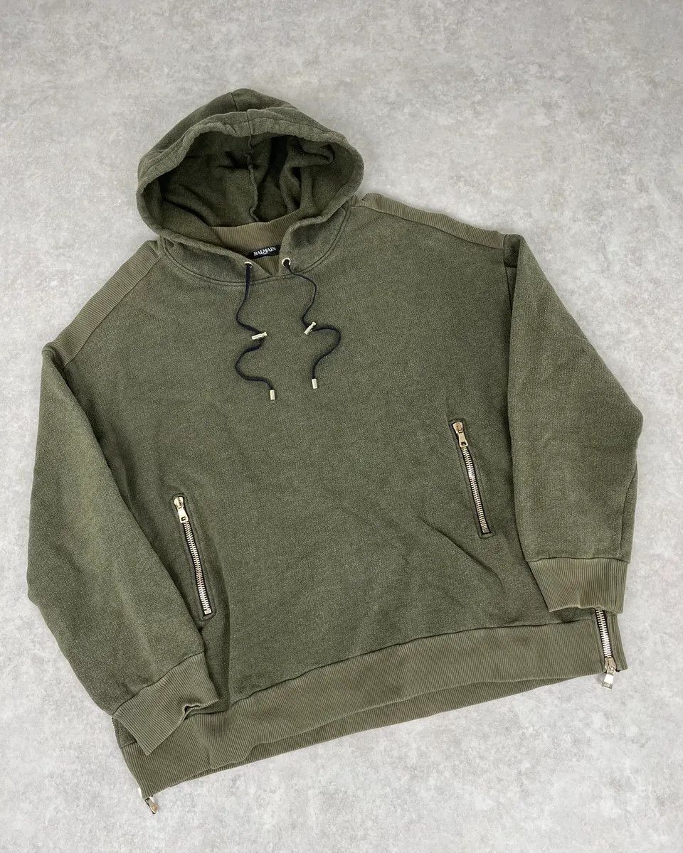 Balmain AW2017 Balmain Khaki Green Relaxed Hoodie Size US XL / EU 56 / 4 - 4 Thumbnail